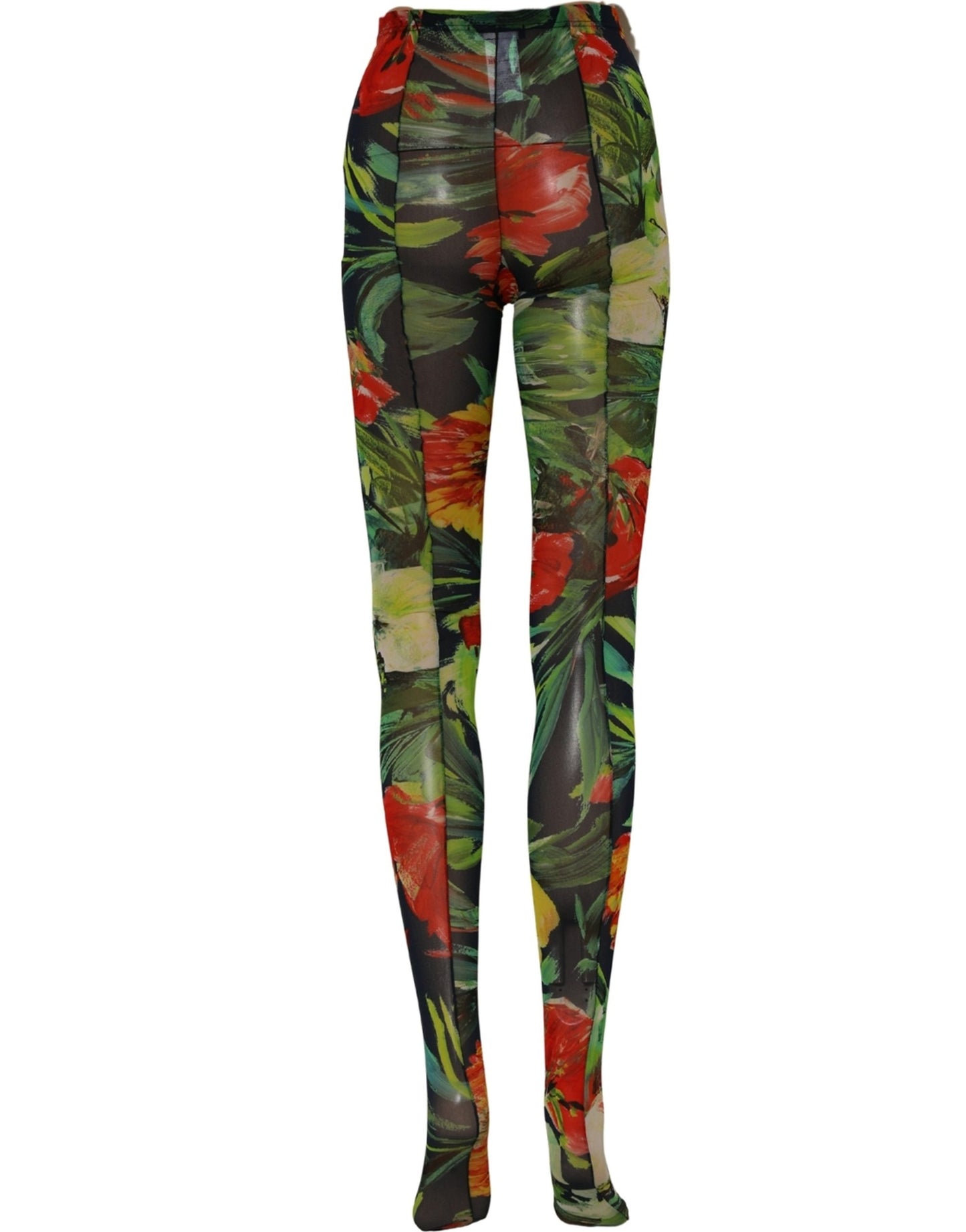 Dolce & Gabbana Black Floral Print Tights Sheer Stockings Socks Dolce & Gabbana