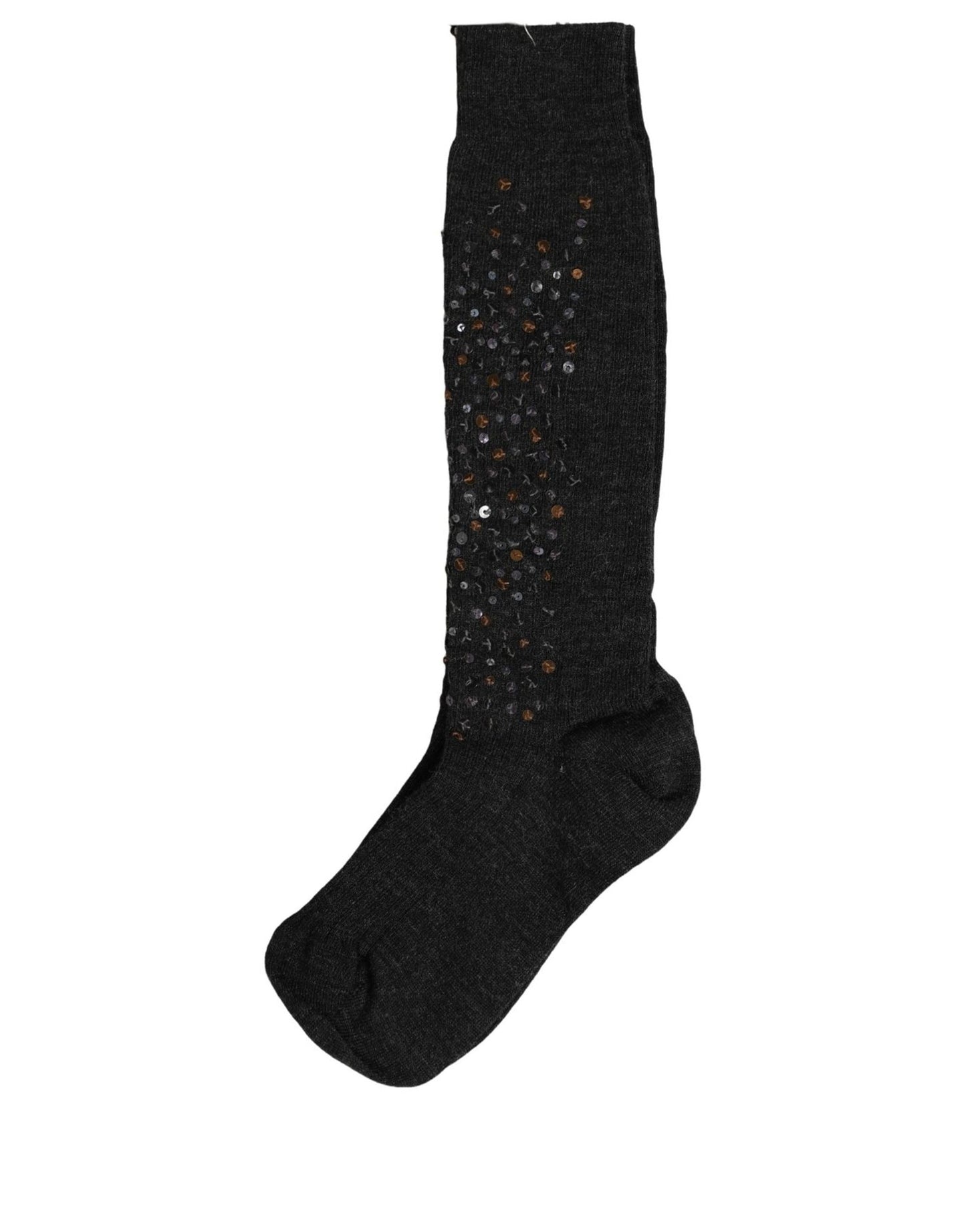 Dolce & Gabbana Dark Gray Sequined Wool Knee High Accessory Socks