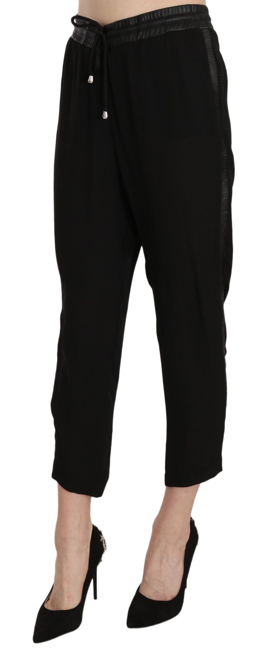 Guess Black Polyester High Waist Cropped Trousers Pants Guess