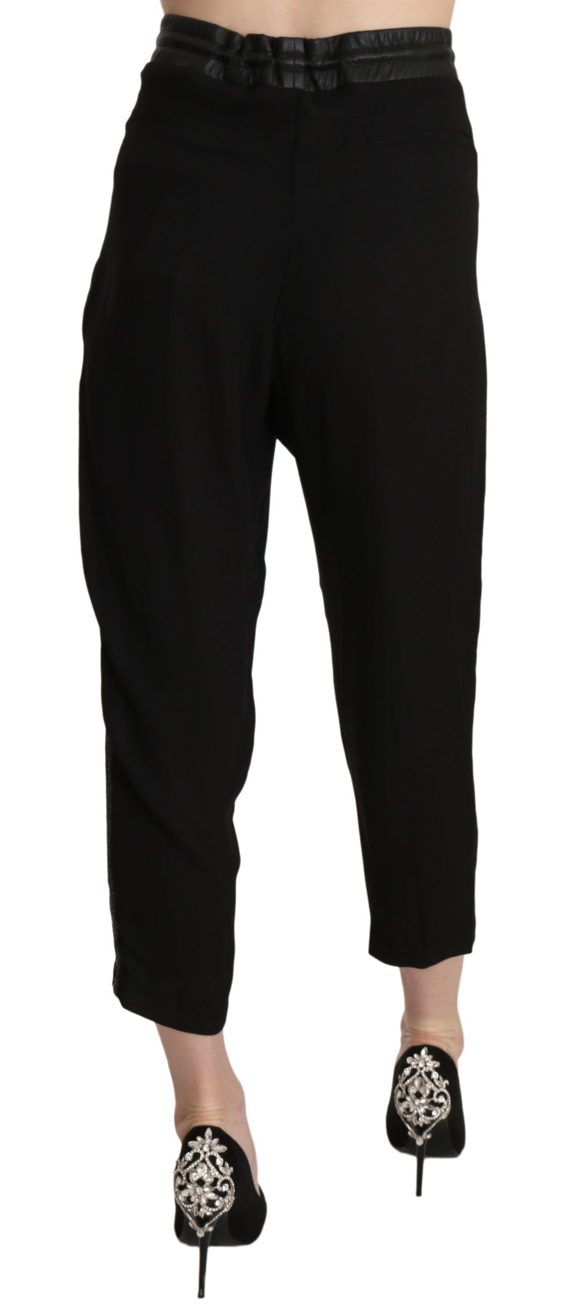 Guess Black Polyester High Waist Cropped Trousers Pants Guess