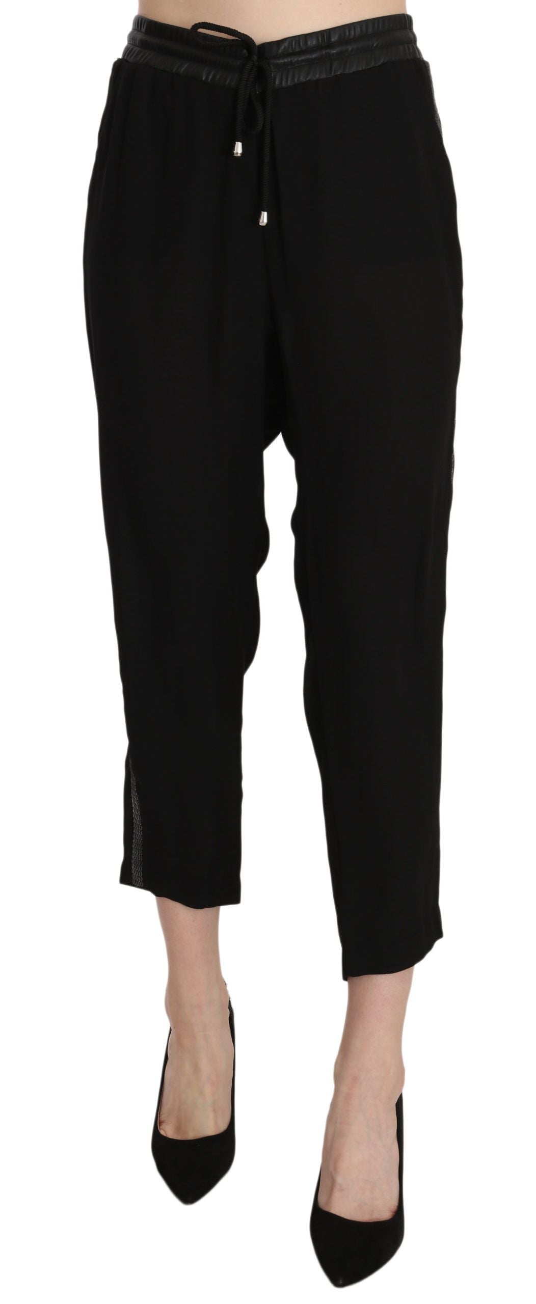 Guess Black Polyester High Waist Cropped Trousers Pants Guess