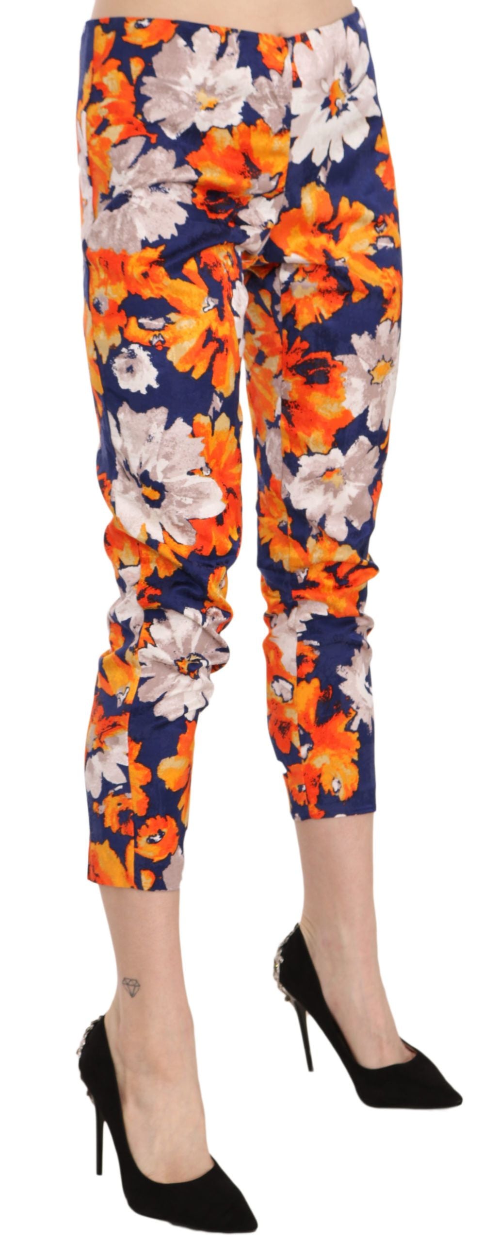 LANACAPRINA Blue Floral Print Skinny Slim Fit Trousers Pants LANACAPRINA