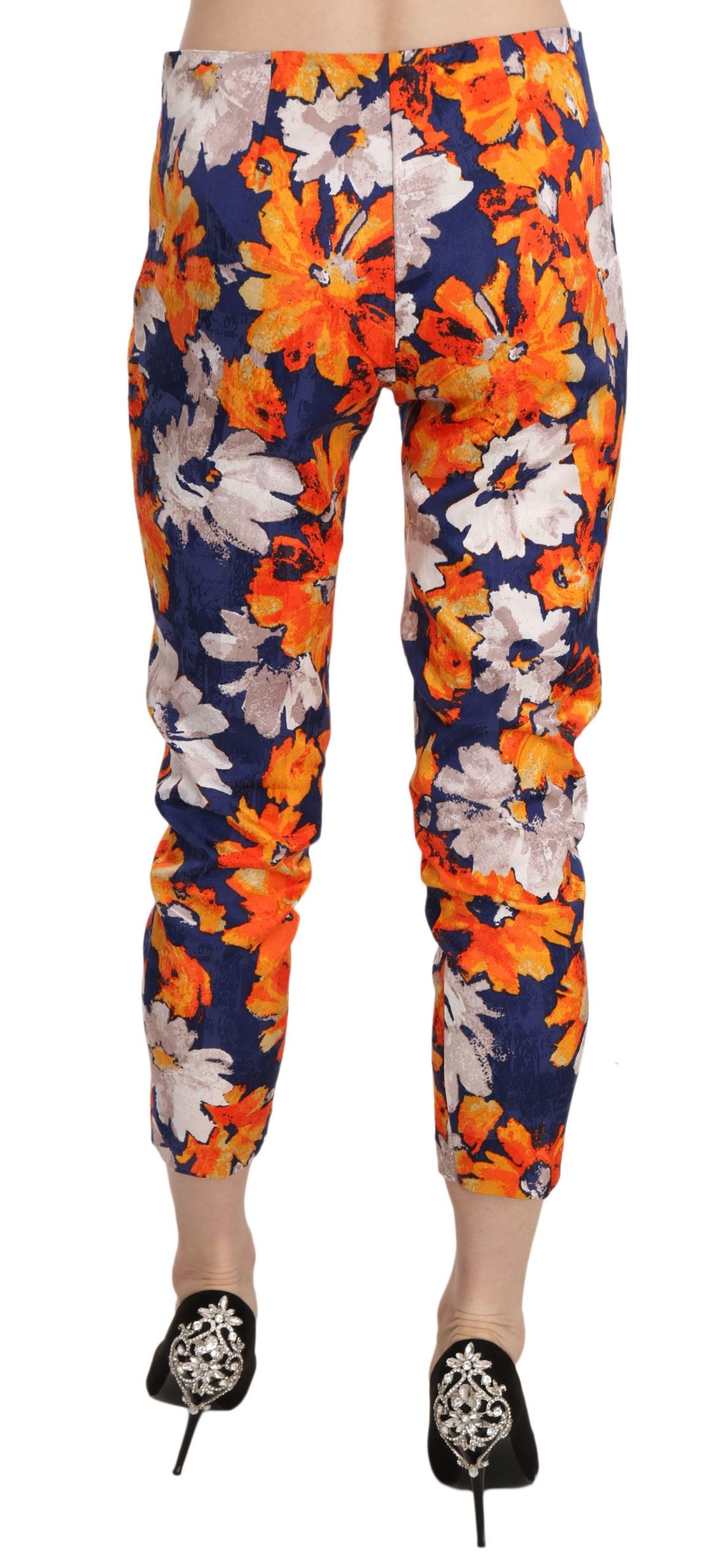 LANACAPRINA Blue Floral Print Skinny Slim Fit Trousers Pants LANACAPRINA