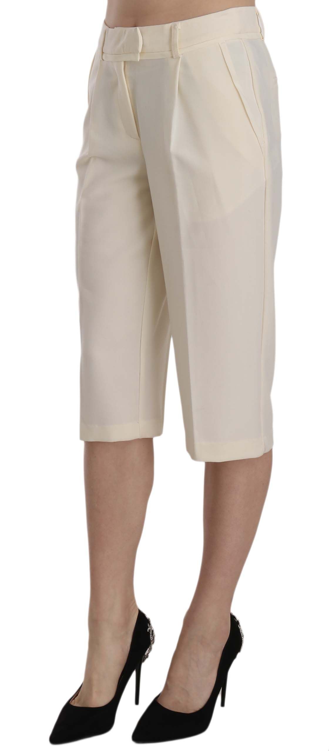 Silvian Heach Cream Mid Waist Cotton Straight Cropped Pants Silvian Heach