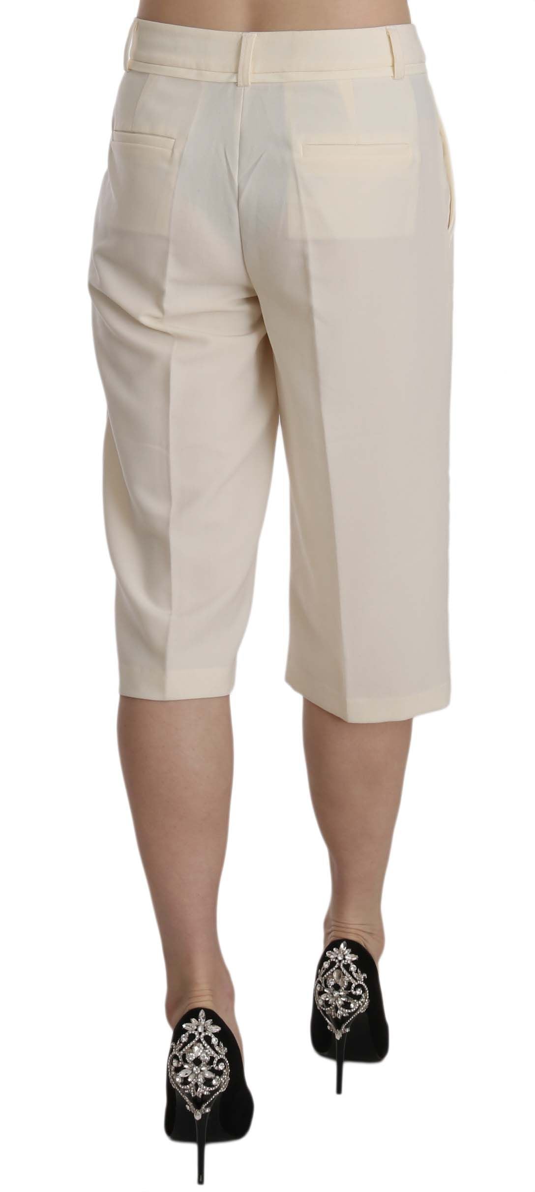 Silvian Heach Cream Mid Waist Cotton Straight Cropped Pants Silvian Heach