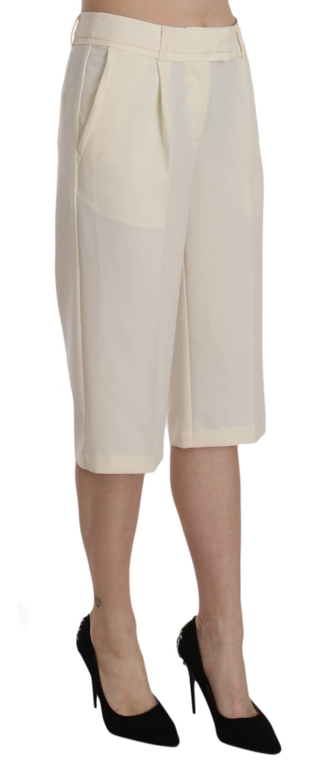 Silvian Heach Cream Mid Waist Cotton Straight Cropped Pants Silvian Heach