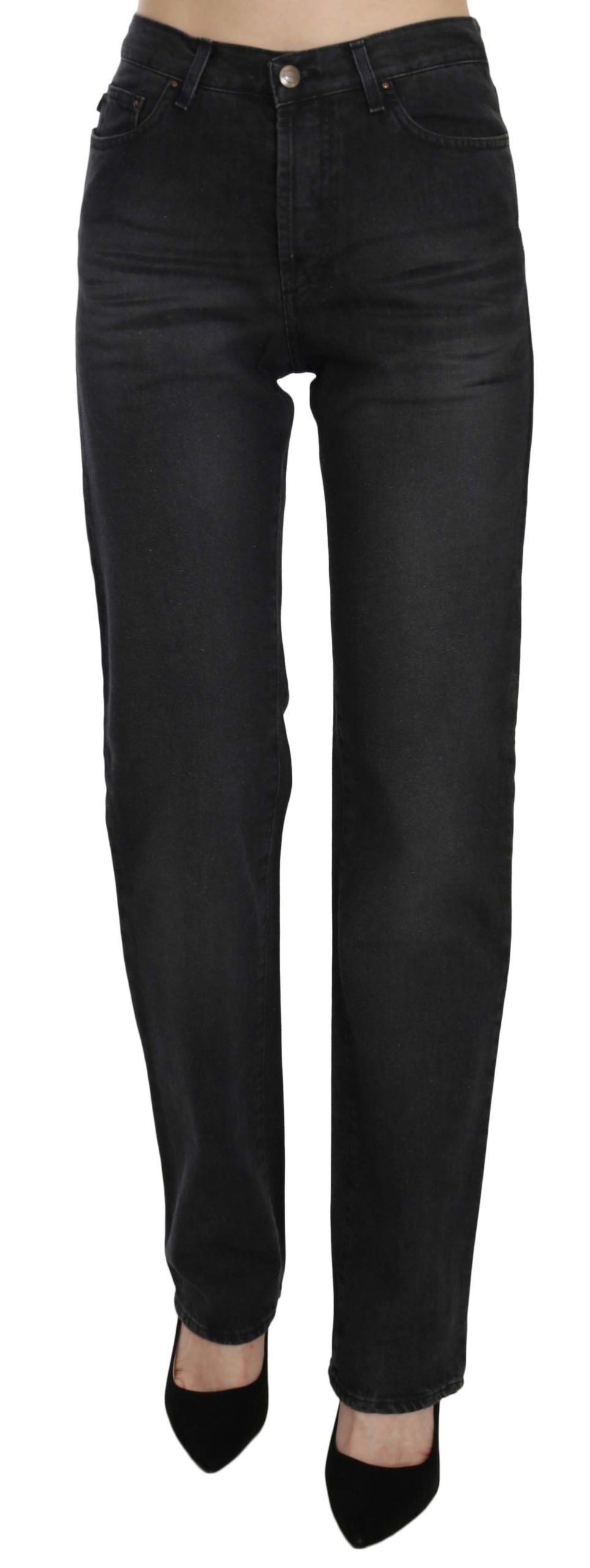 Just Cavalli Black Washed High Waist Straight Denim Pants Jeans Just Cavalli