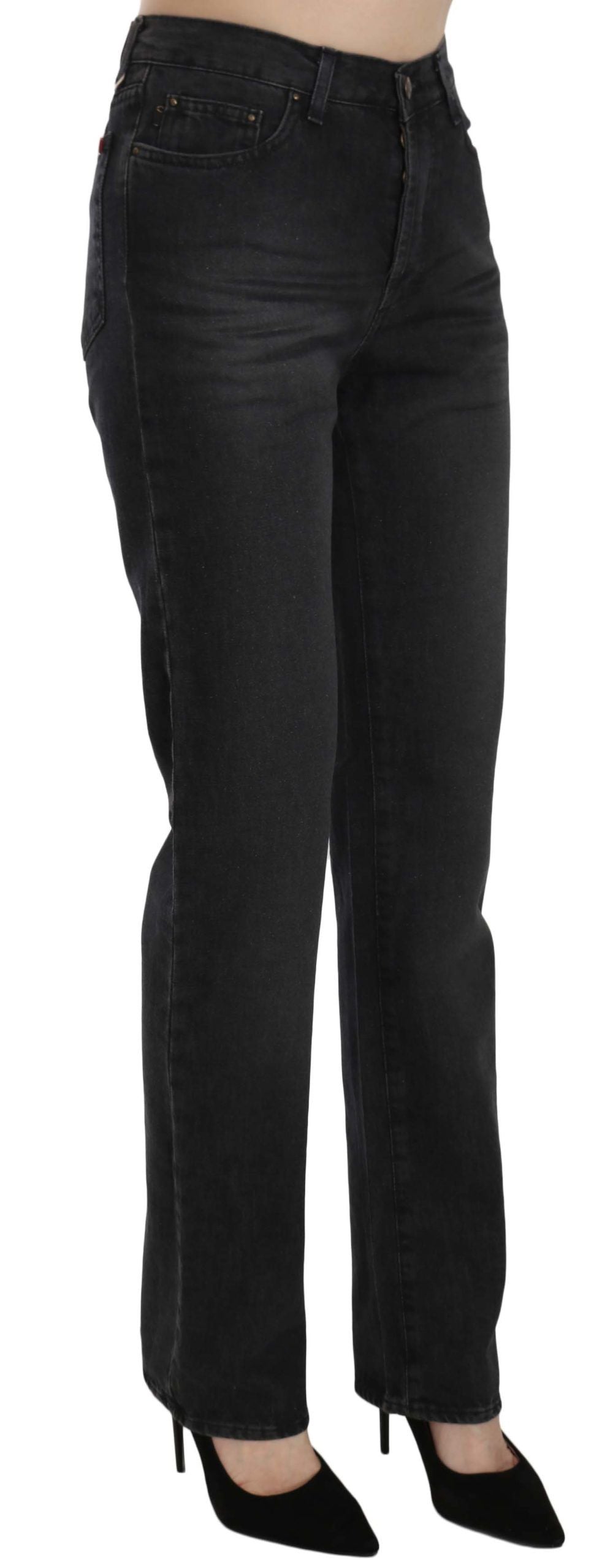 Just Cavalli Black Washed High Waist Straight Denim Pants Jeans Just Cavalli