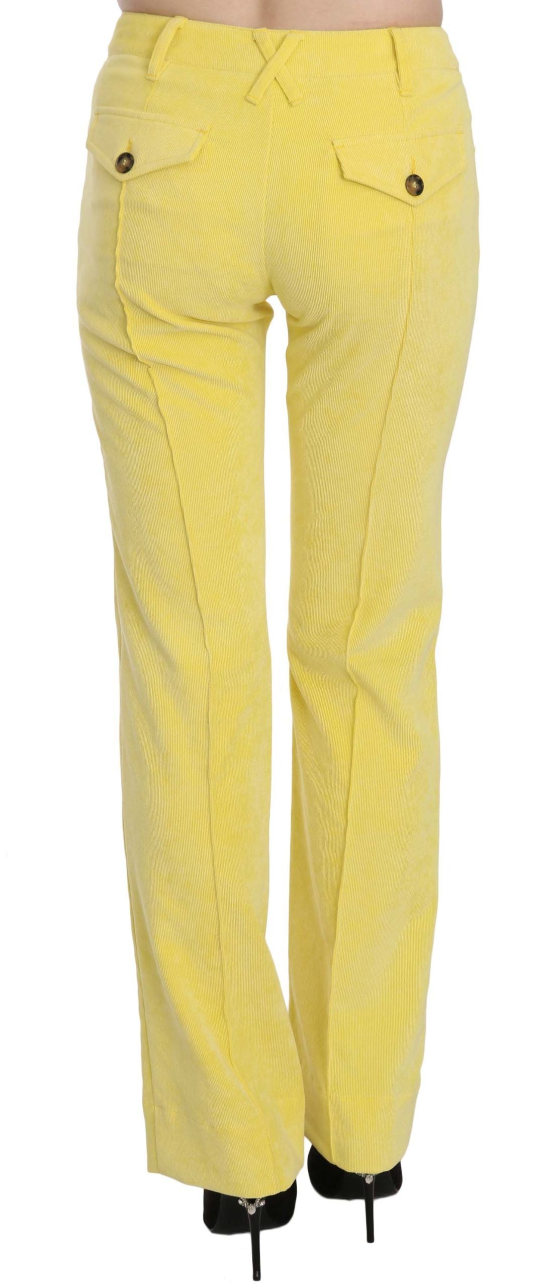 Just Cavalli Yellow Corduroy Mid Waist Straight Trousers Pants Just Cavalli