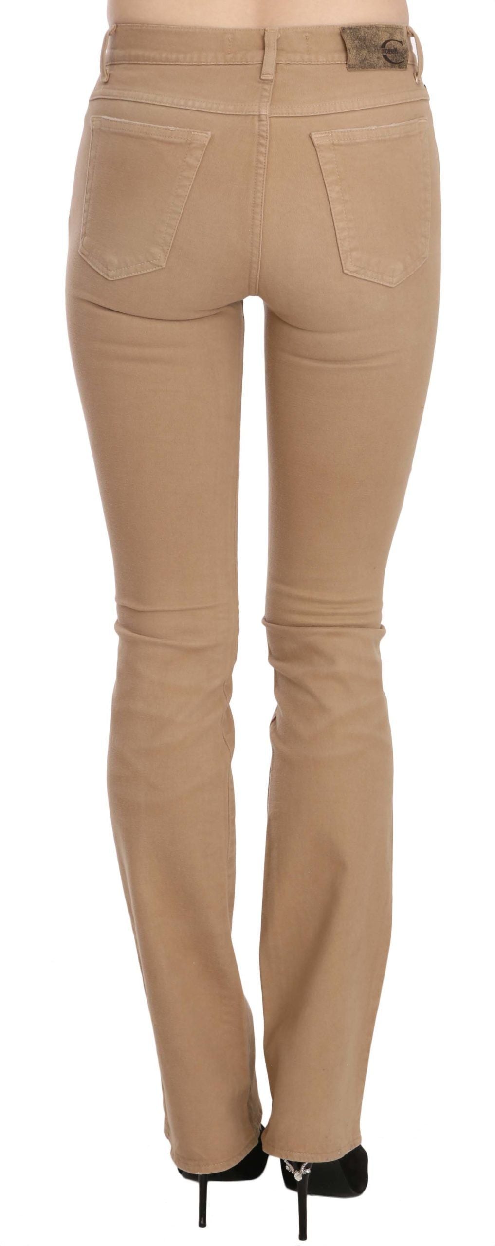Just Cavalli Brown Cotton Stretch Mid Waist Skinny Trousers Pants Just Cavalli