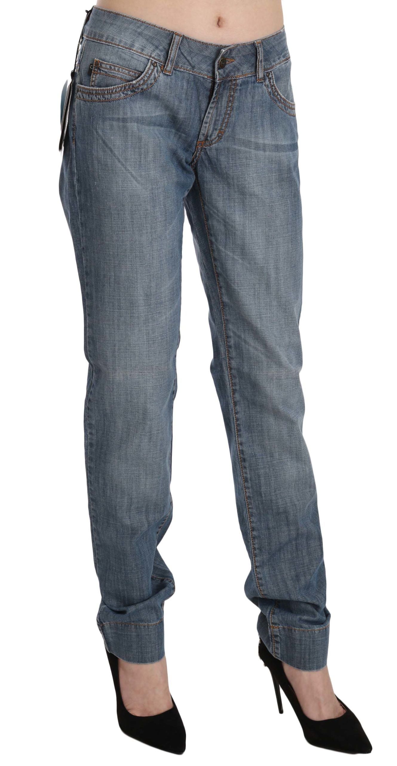 Just Cavalli Blue Washed Cotton Low Waist Slim Fit Denim Pants Just Cavalli