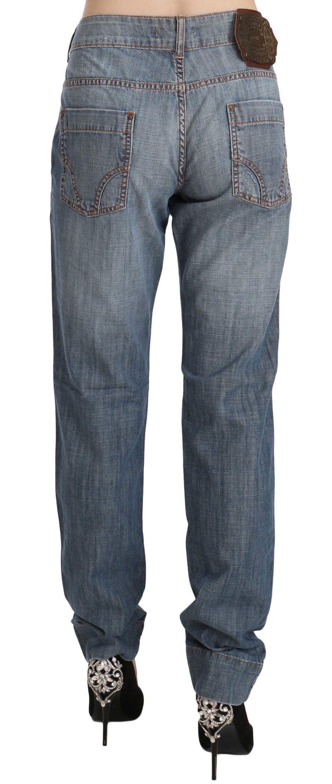 Just Cavalli Blue Washed Cotton Low Waist Slim Fit Denim Pants Just Cavalli