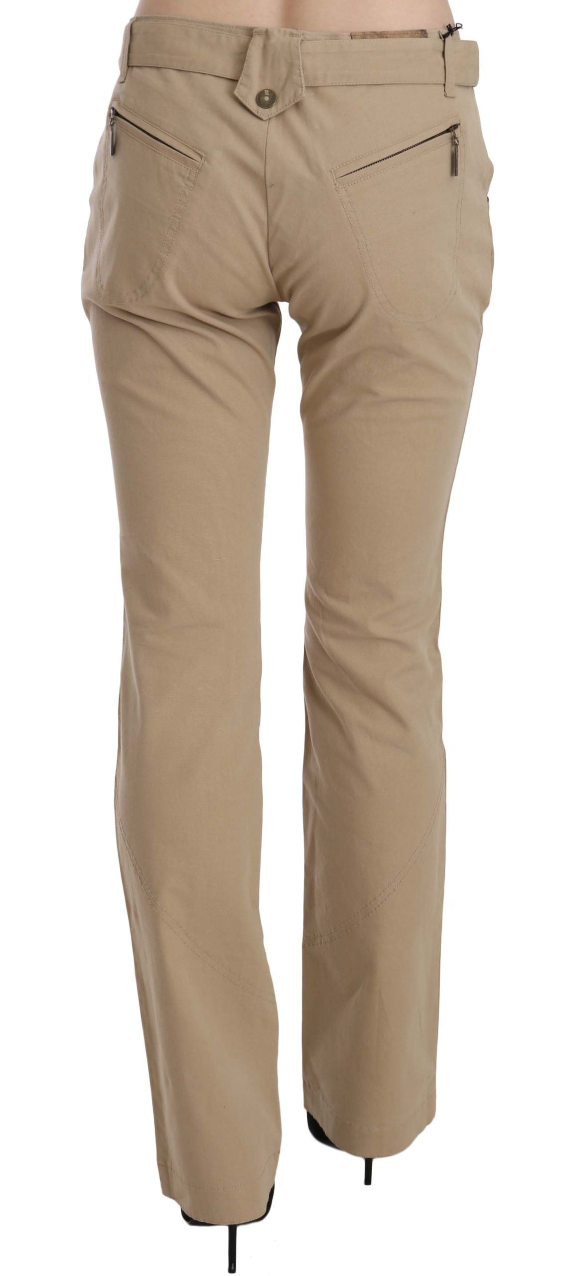 Just Cavalli Beige Cotton Mid Waist Straight Trousers Pants Just Cavalli