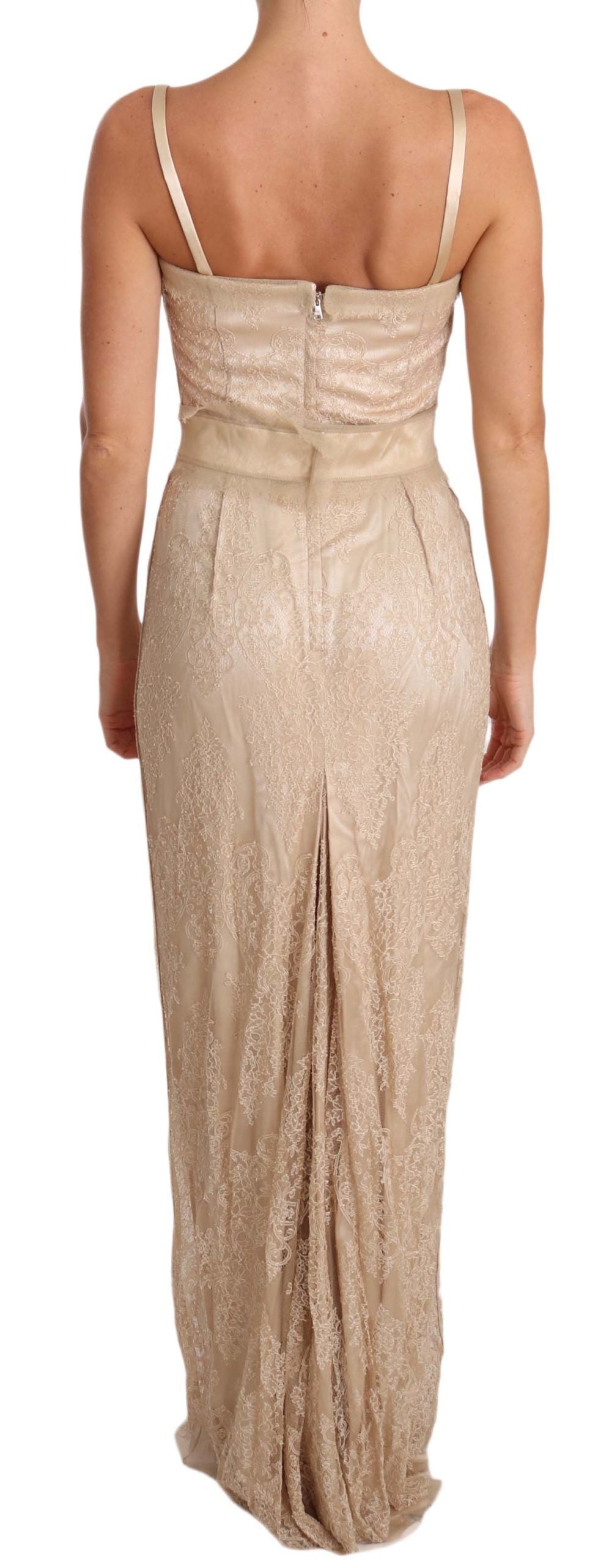 Dolce & Gabbana Beige Lace Spaghetti Strap Sheath Dress Dolce & Gabbana