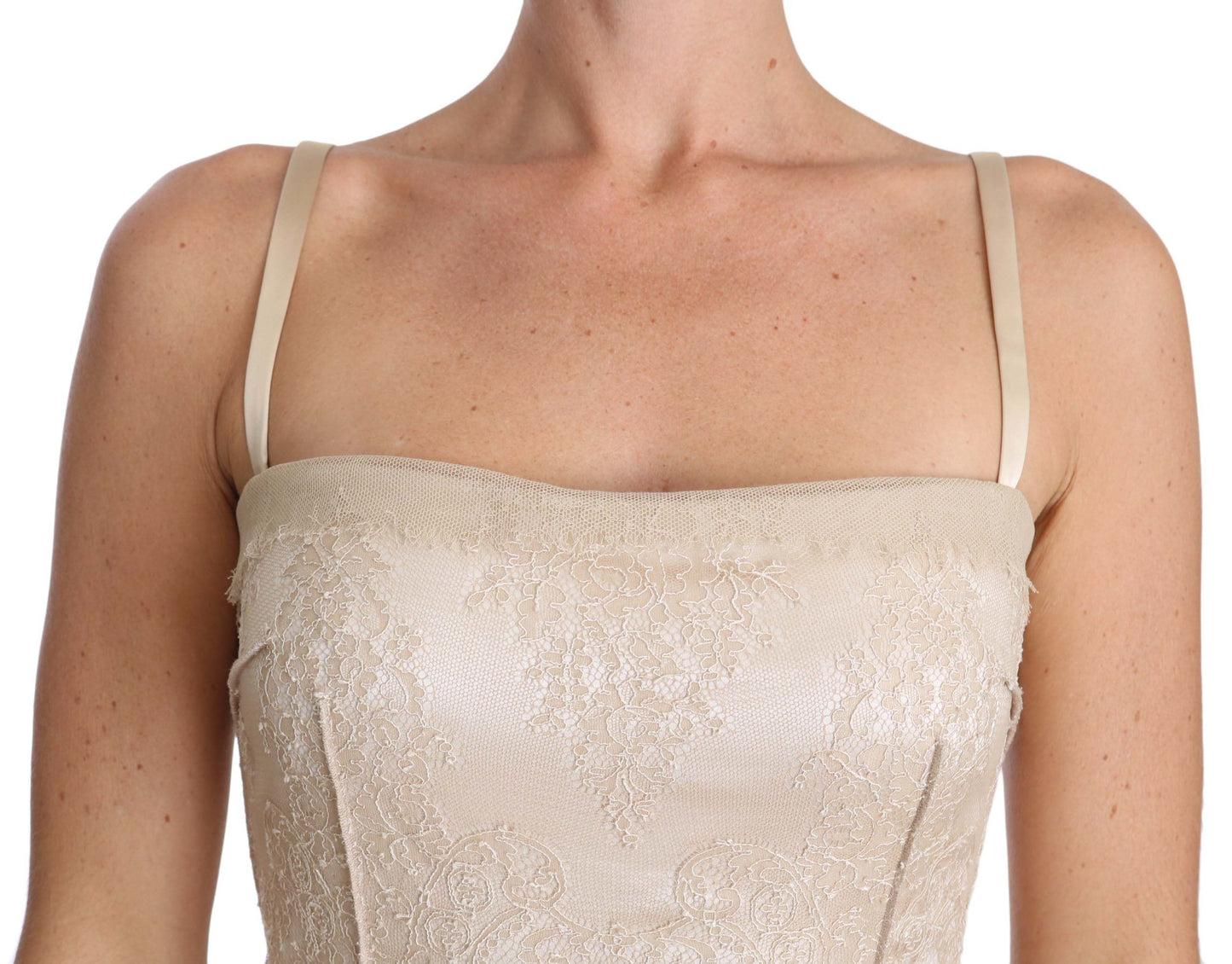 Dolce & Gabbana Beige Lace Spaghetti Strap Sheath Dress Dolce & Gabbana