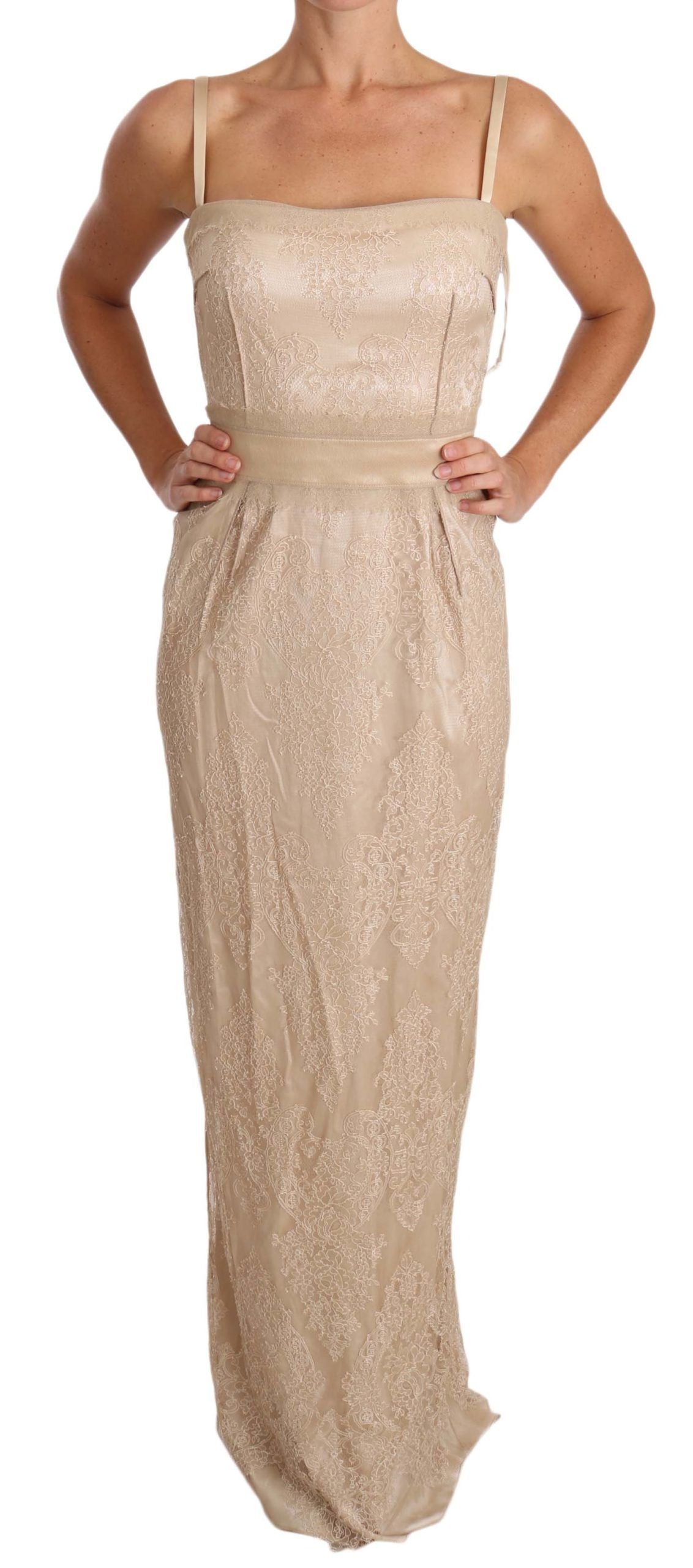 Dolce & Gabbana Beige Lace Spaghetti Strap Sheath Dress Dolce & Gabbana