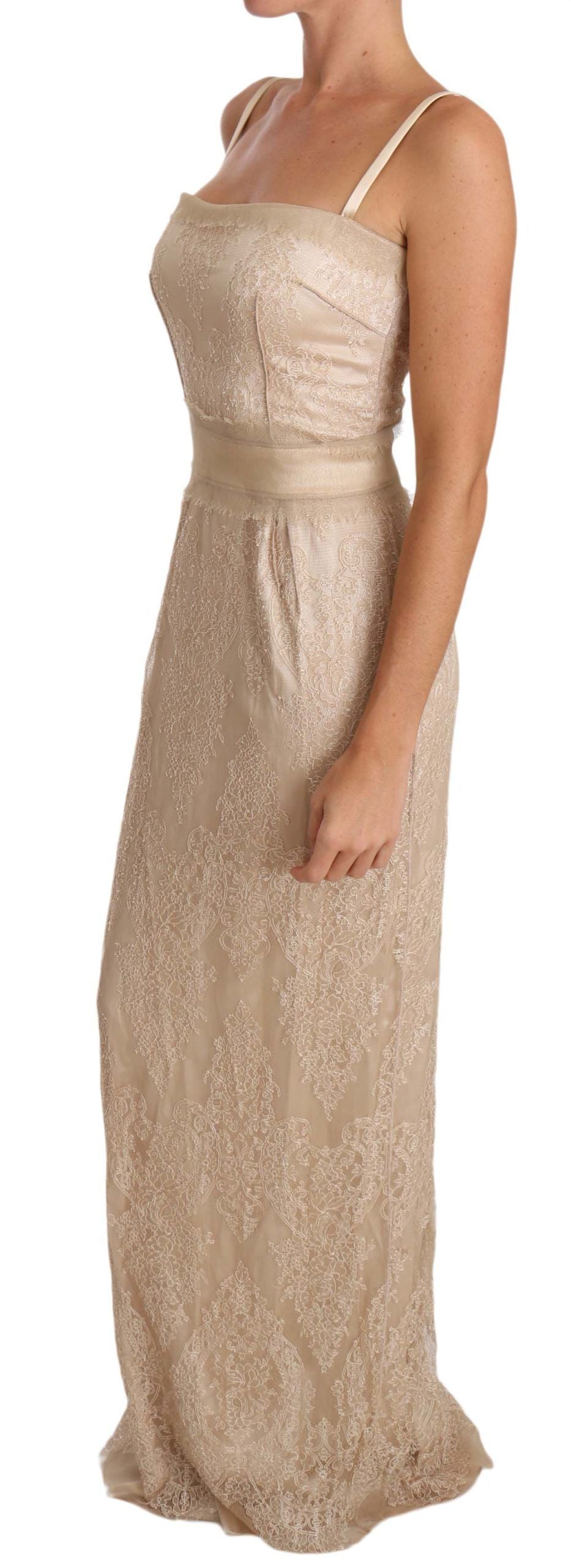 Dolce & Gabbana Beige Lace Spaghetti Strap Sheath Dress Dolce & Gabbana