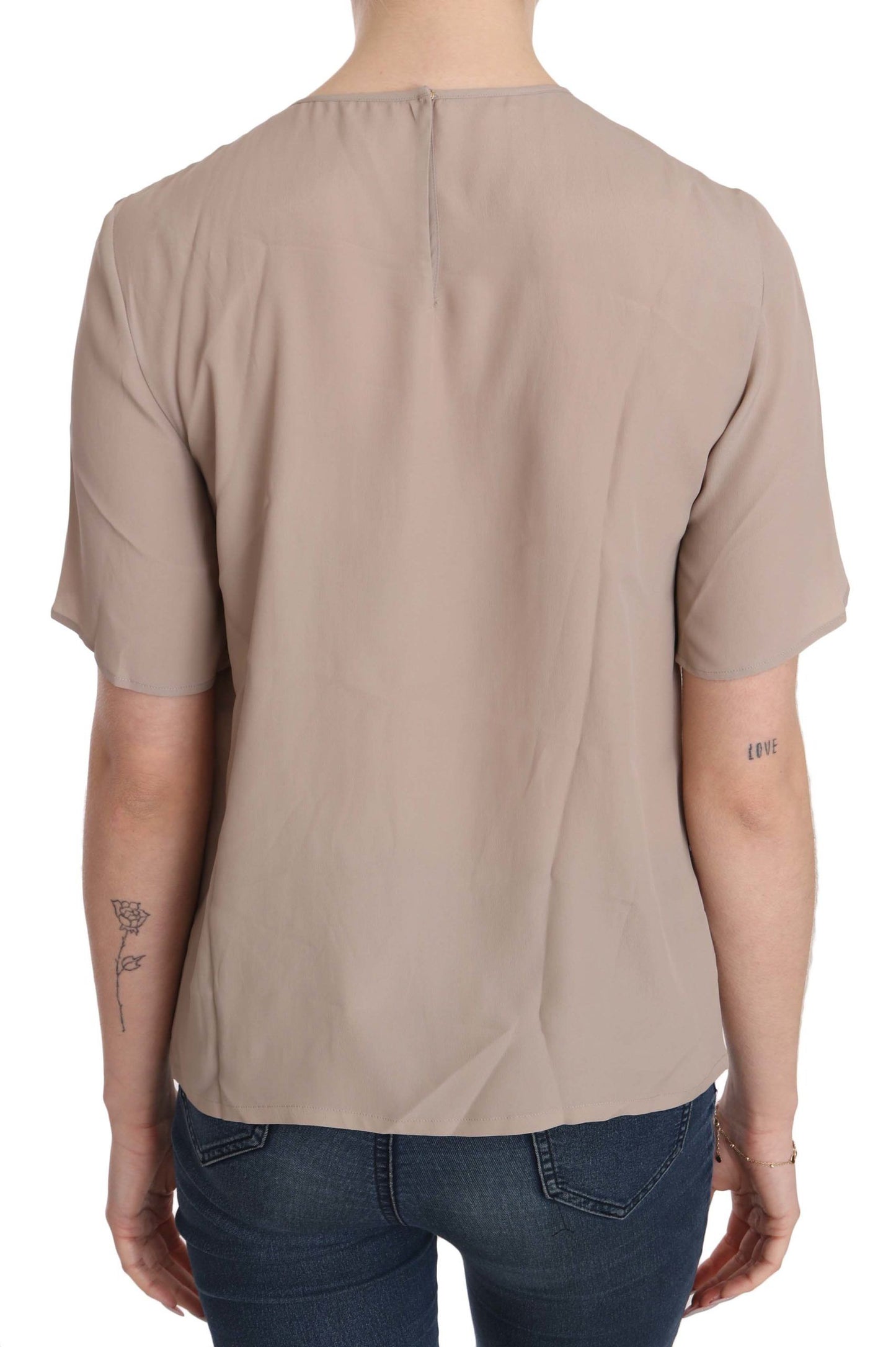 Dolce & Gabbana Beige Crew Neck Short Sleeve Blouse Dolce & Gabbana