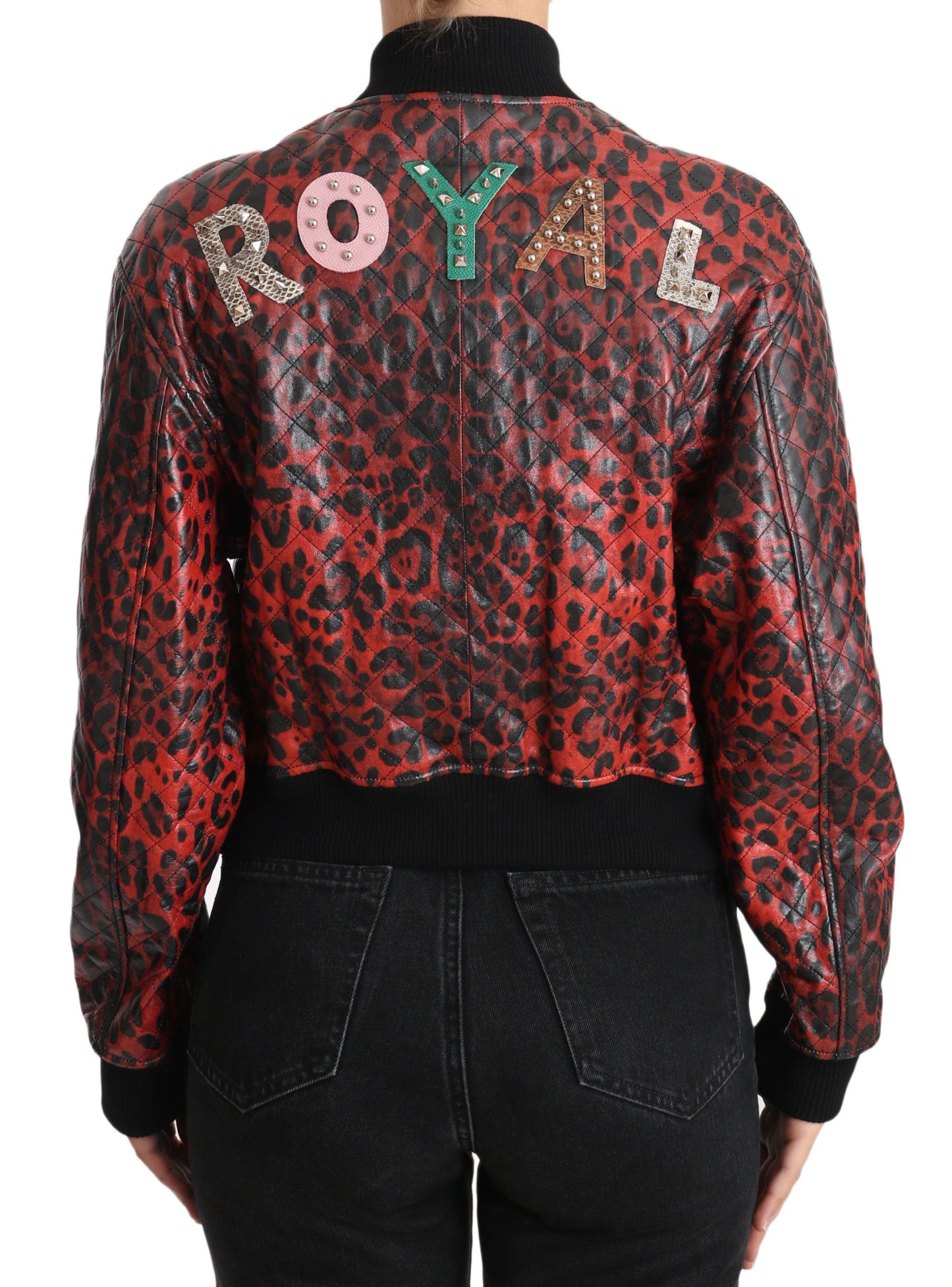 Dolce & Gabbana Red Leopard Button Crystal Leather Jacket Dolce & Gabbana