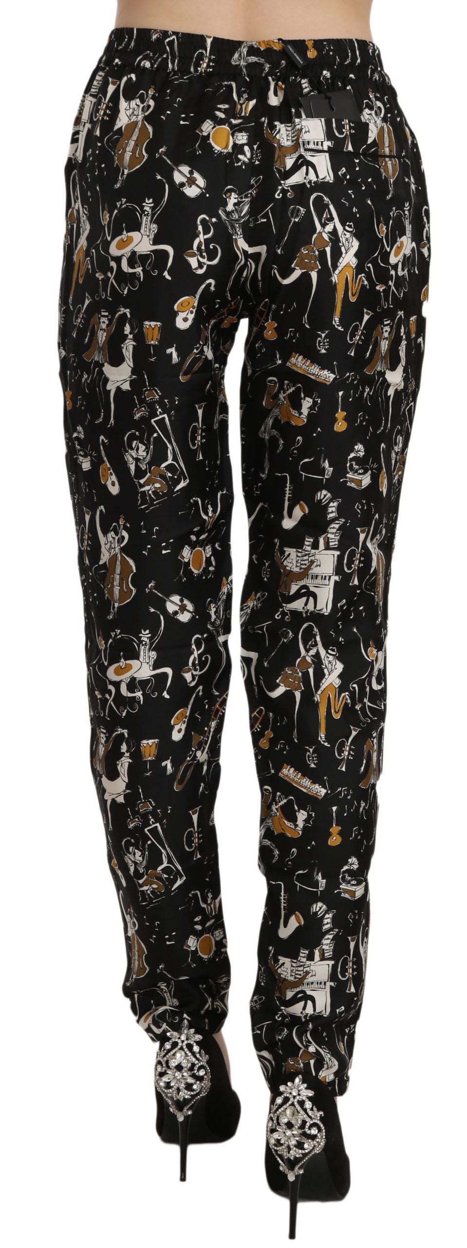 Dolce & Gabbana Black Jazz Club Print High Waist Tapered Pants Dolce & Gabbana