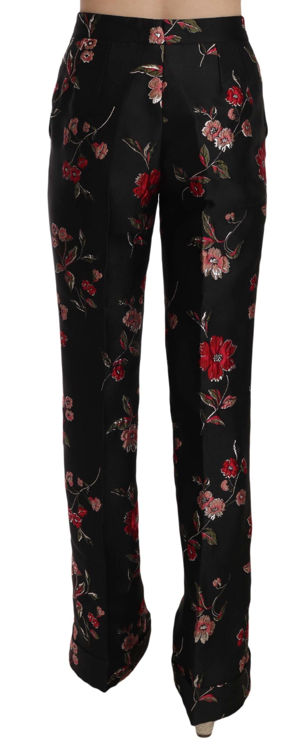 Dolce & Gabbana Floral Print Black Boot Cut Trouser Pants Dolce & Gabbana