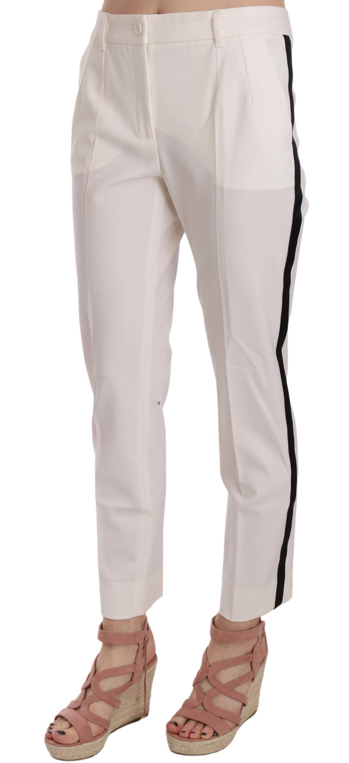 Dolce & Gabbana White Side Stripe Wool Tapered Trouser Pants Dolce & Gabbana