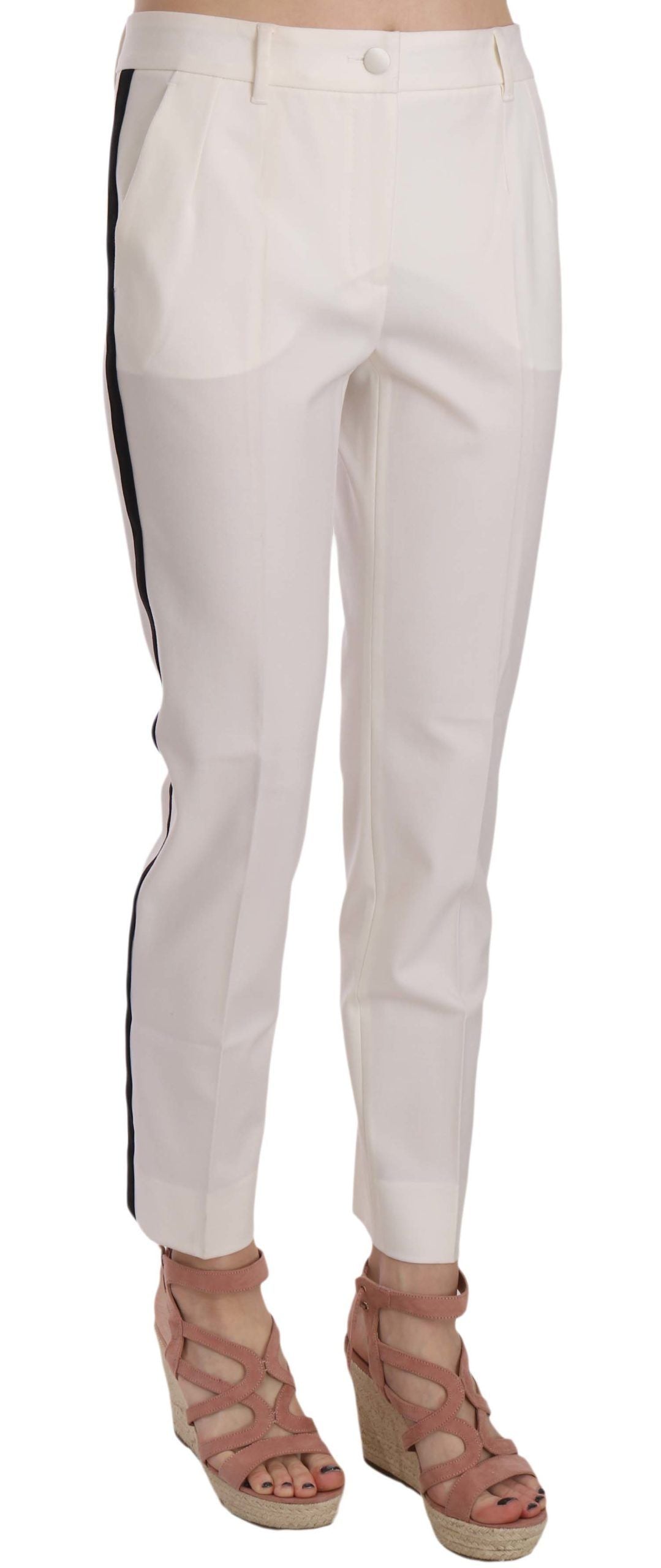 Dolce & Gabbana White Side Stripe Wool Tapered Trouser Pants Dolce & Gabbana