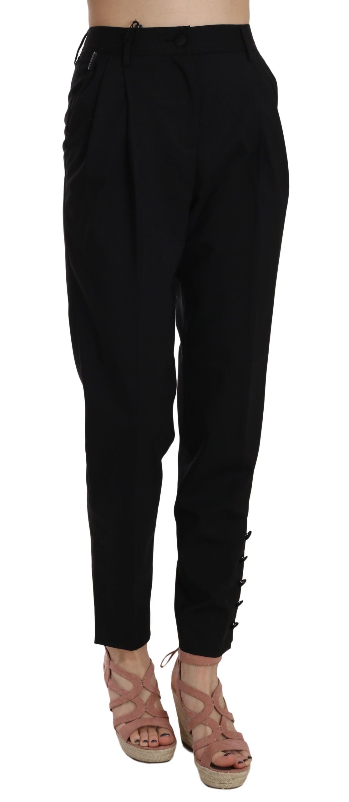 Dolce & Gabbana Black Button Pleated Tapered Trouser Pants Dolce & Gabbana