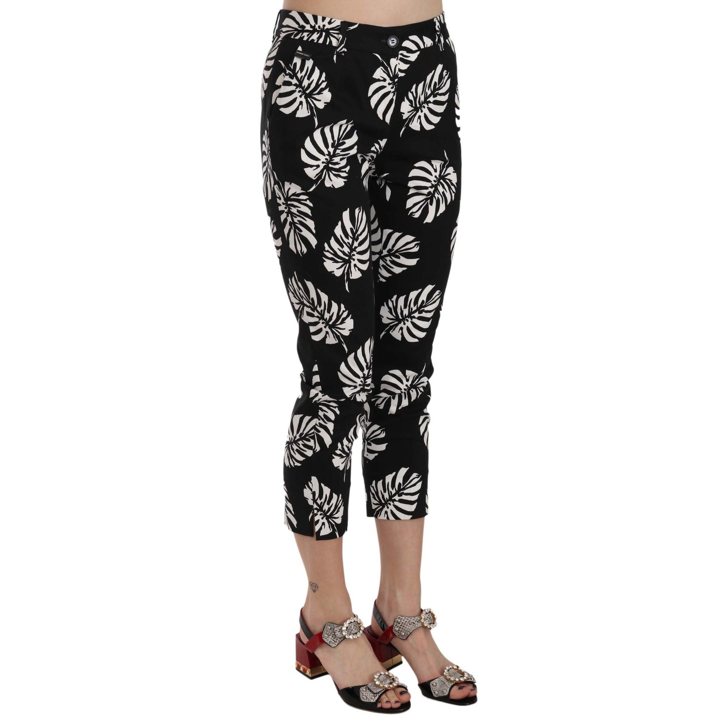 Dolce & Gabbana Black Palm Leaf Print Skinny Pants Dolce & Gabbana