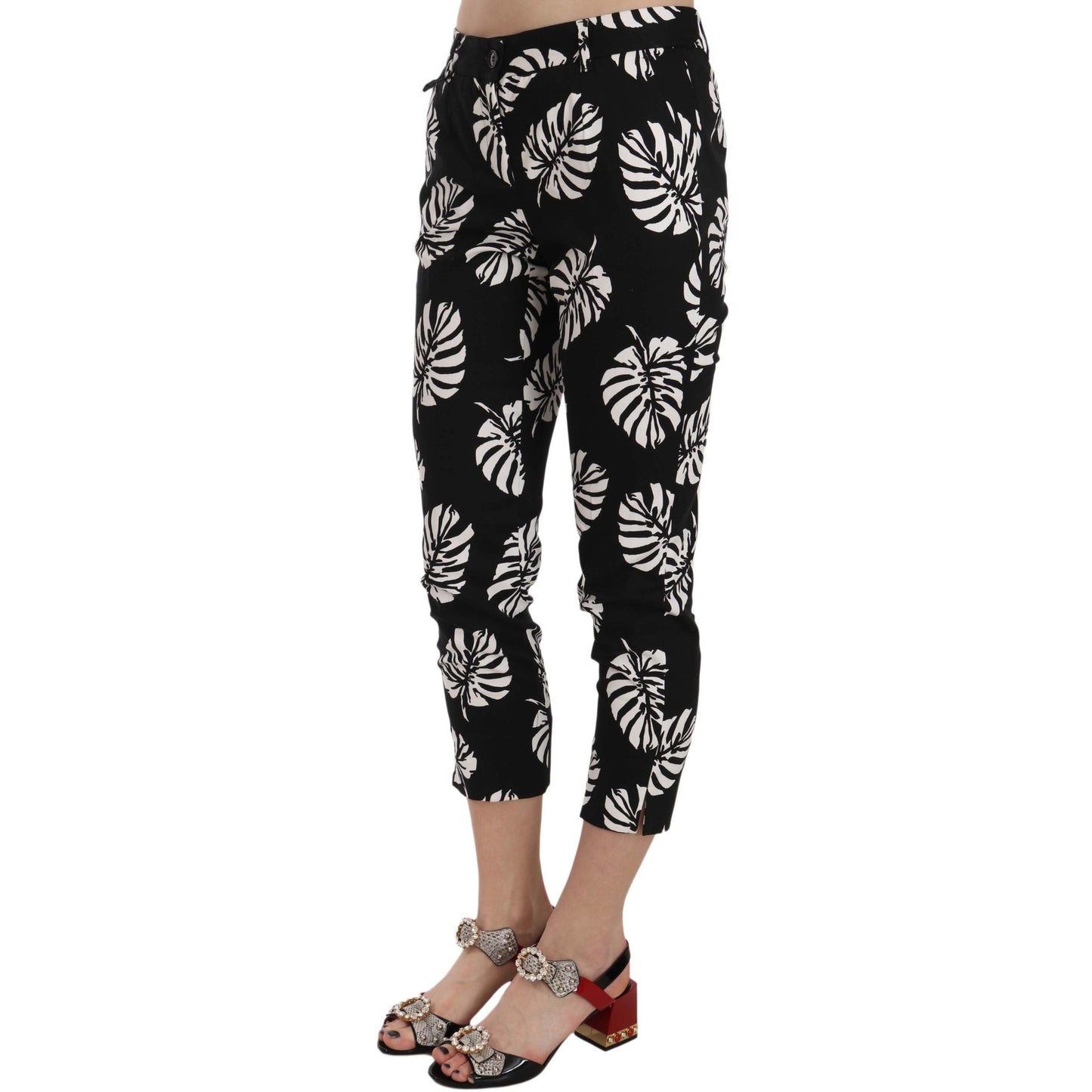 Dolce & Gabbana Black Palm Leaf Print Skinny Pants Dolce & Gabbana