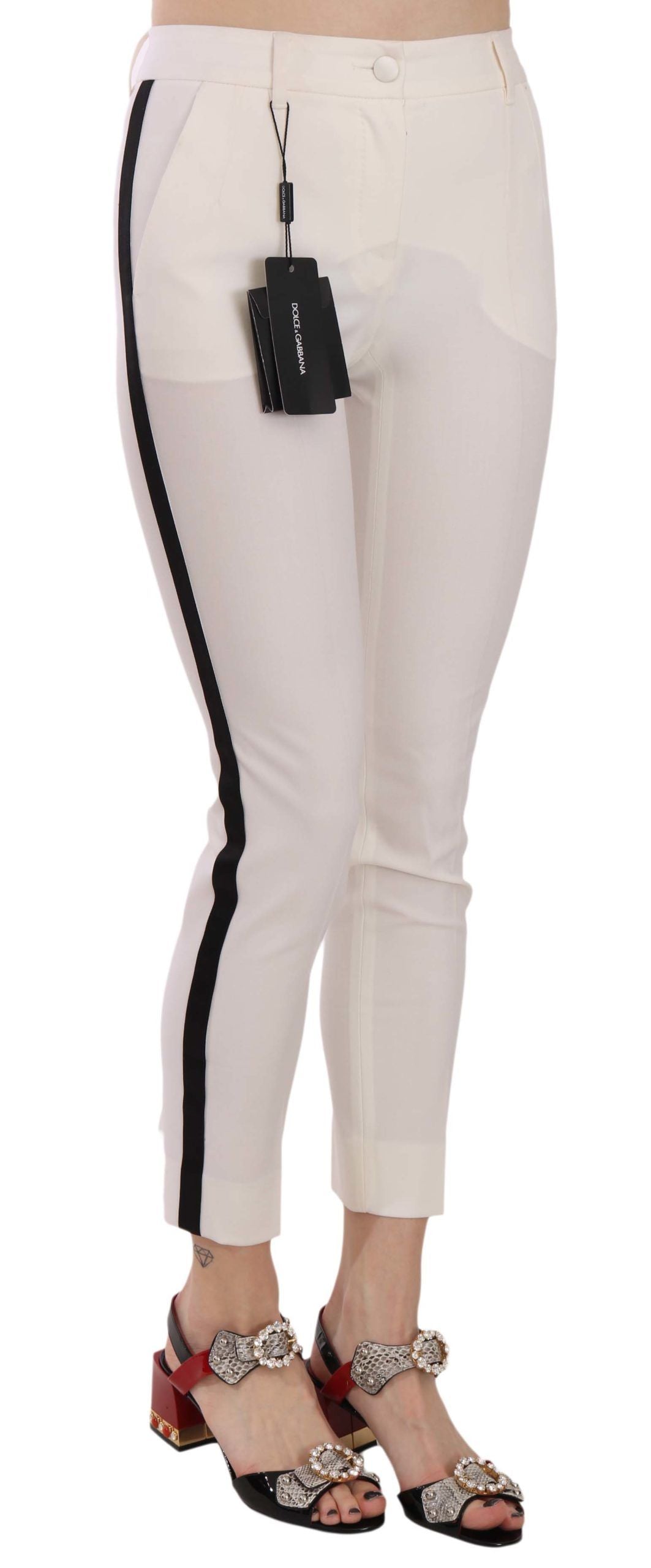 Dolce & Gabbana White Side Stripe Cropped Skinny Pants Dolce & Gabbana