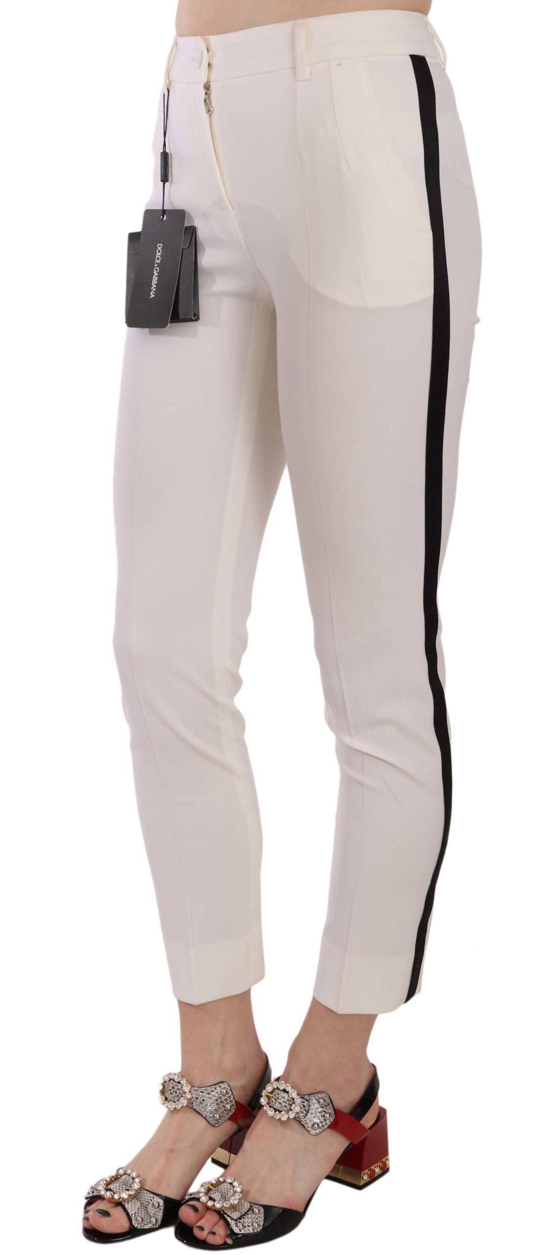 Dolce & Gabbana White Side Stripe Cropped Skinny Pants Dolce & Gabbana