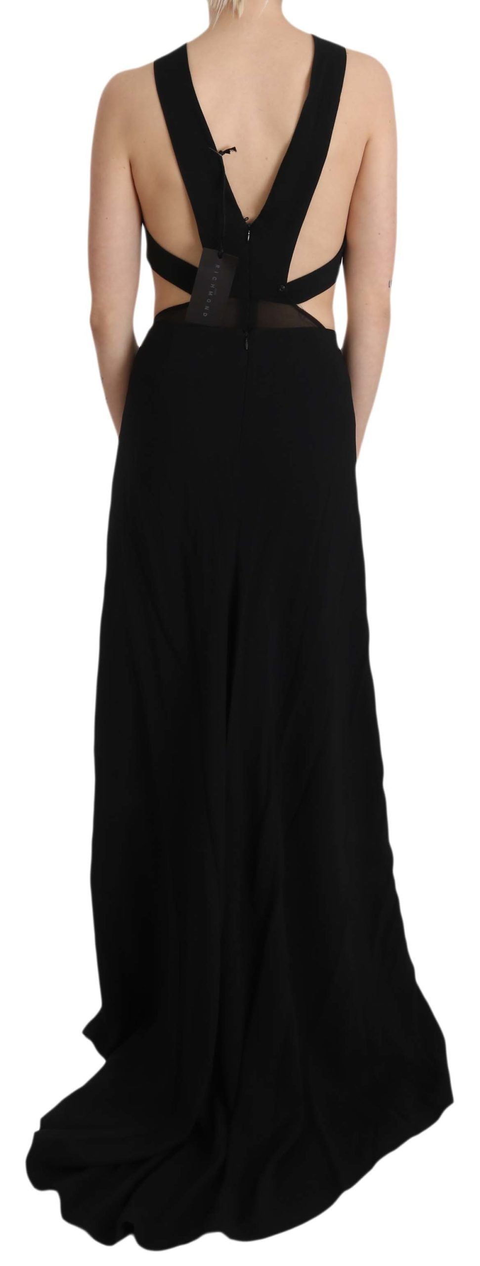 John Richmond Black Crystal Leather Gown Flare Dress John Richmond
