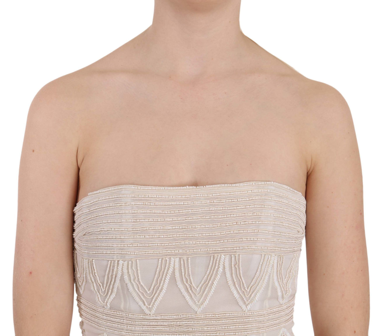 John Richmond Beige Beaded Silk Short Mini Gown Dress John Richmond