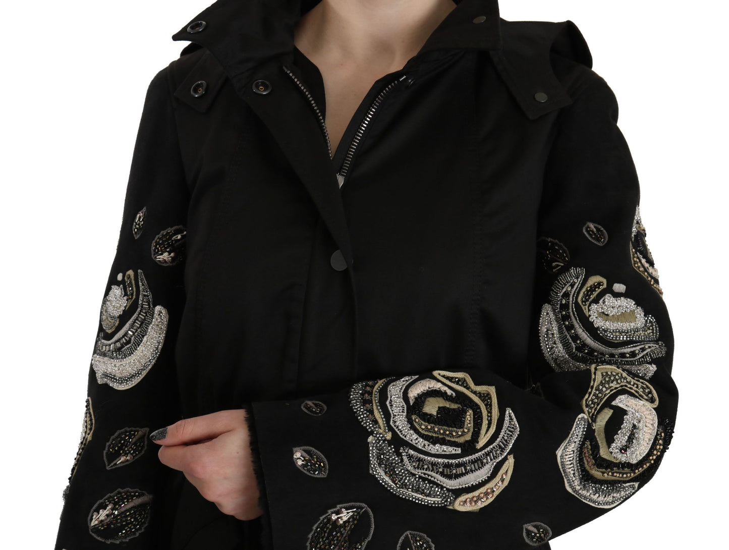 John Richmond Floral Sequined Beaded Hooded Jacket Coat John Richmond