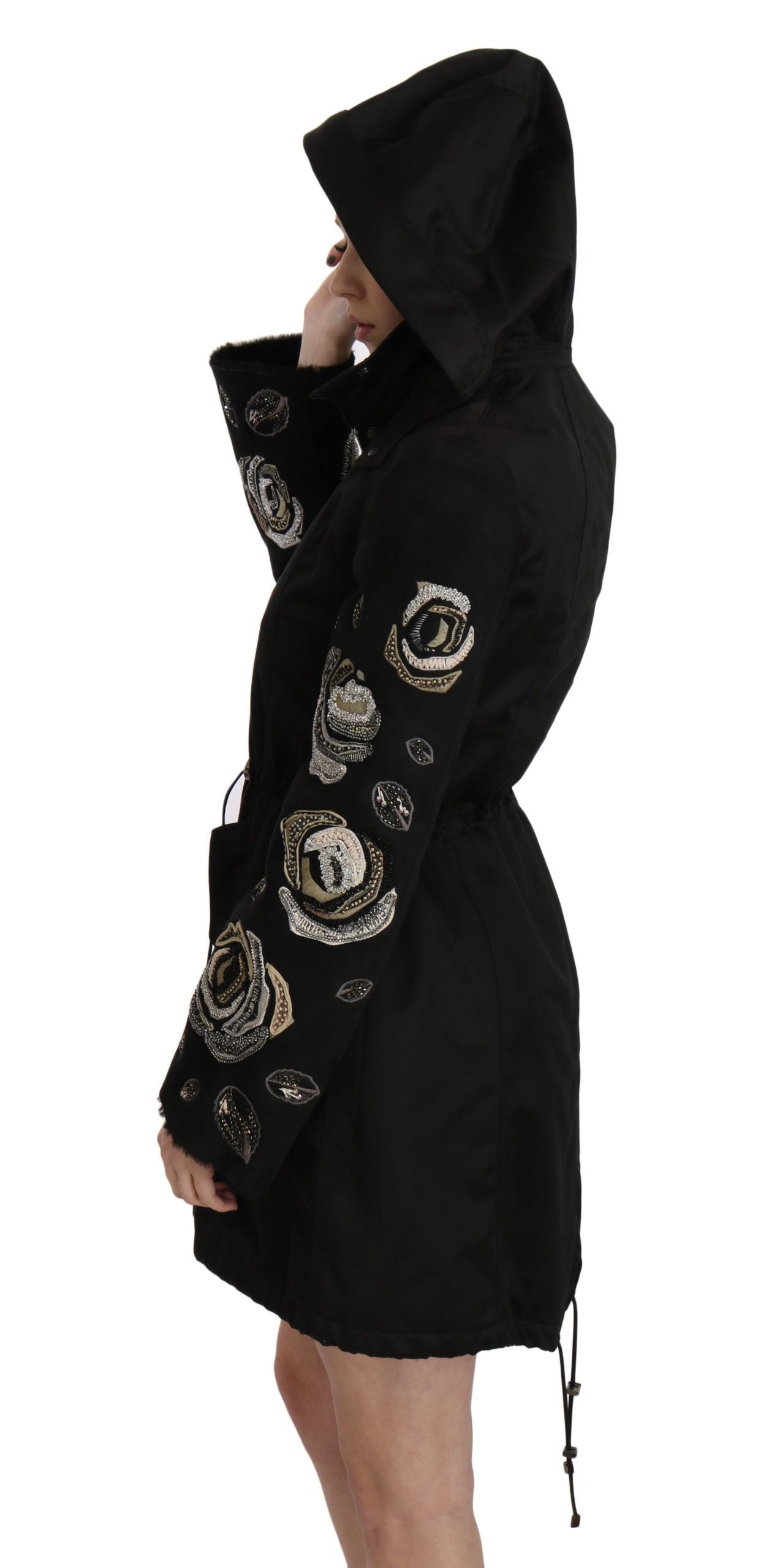 John Richmond Floral Sequined Beaded Hooded Jacket Coat John Richmond