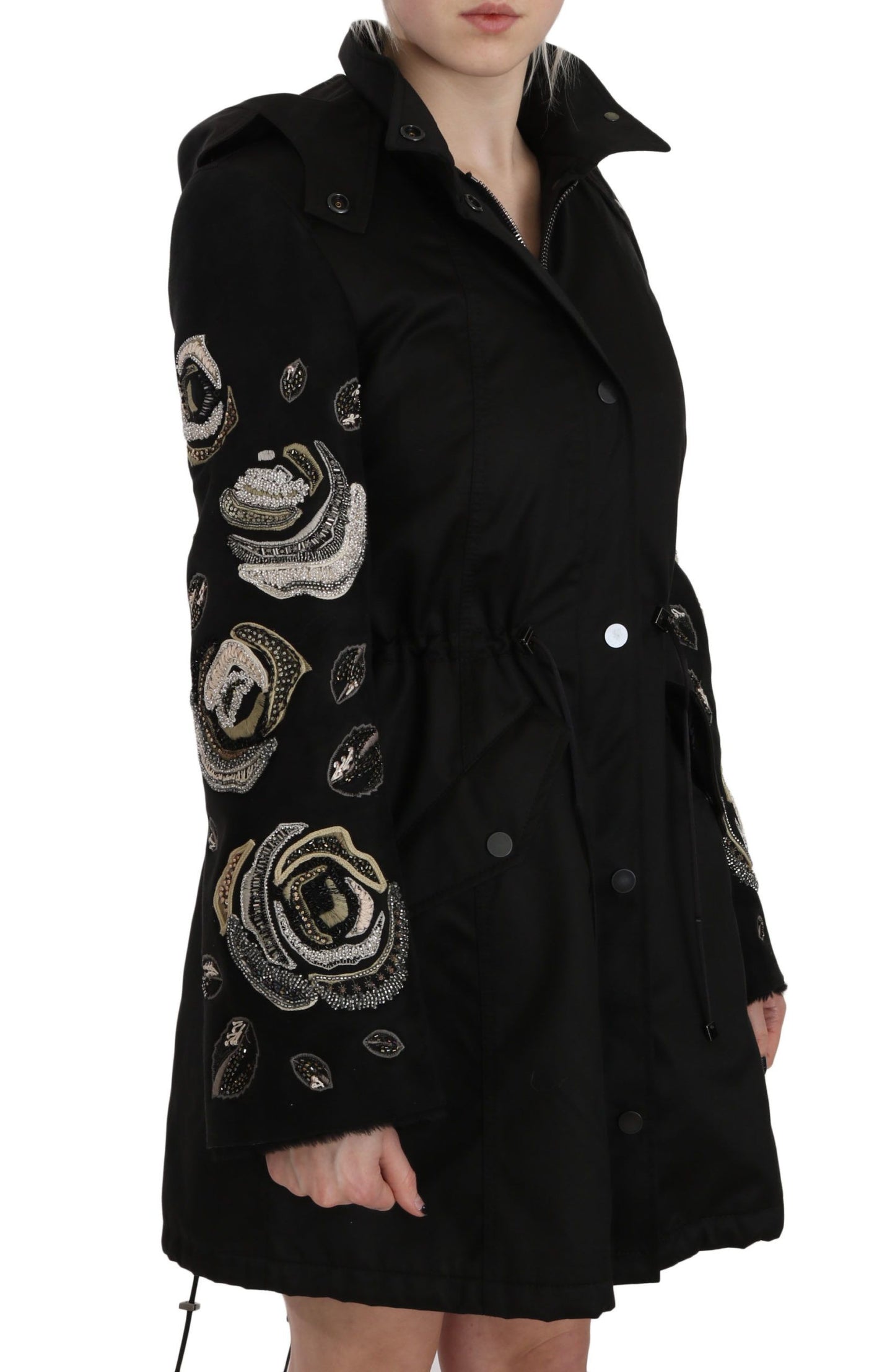 John Richmond Floral Sequined Beaded Hooded Jacket Coat John Richmond