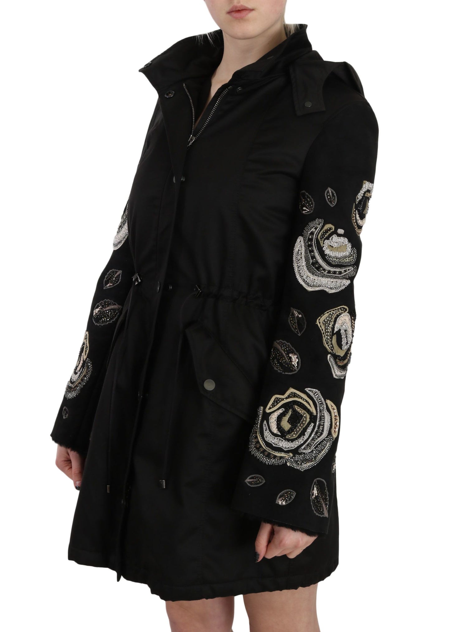 John Richmond Floral Sequined Beaded Hooded Jacket Coat John Richmond