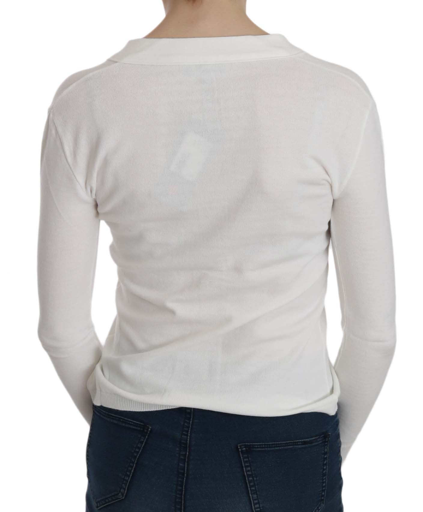 BYBLOS White V-neck Long Sleeve Cropped Cardigan Tops Sweater BYBLOS