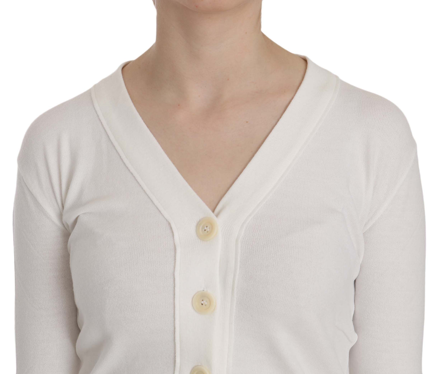 BYBLOS White V-neck Long Sleeve Cropped Cardigan Tops Sweater BYBLOS
