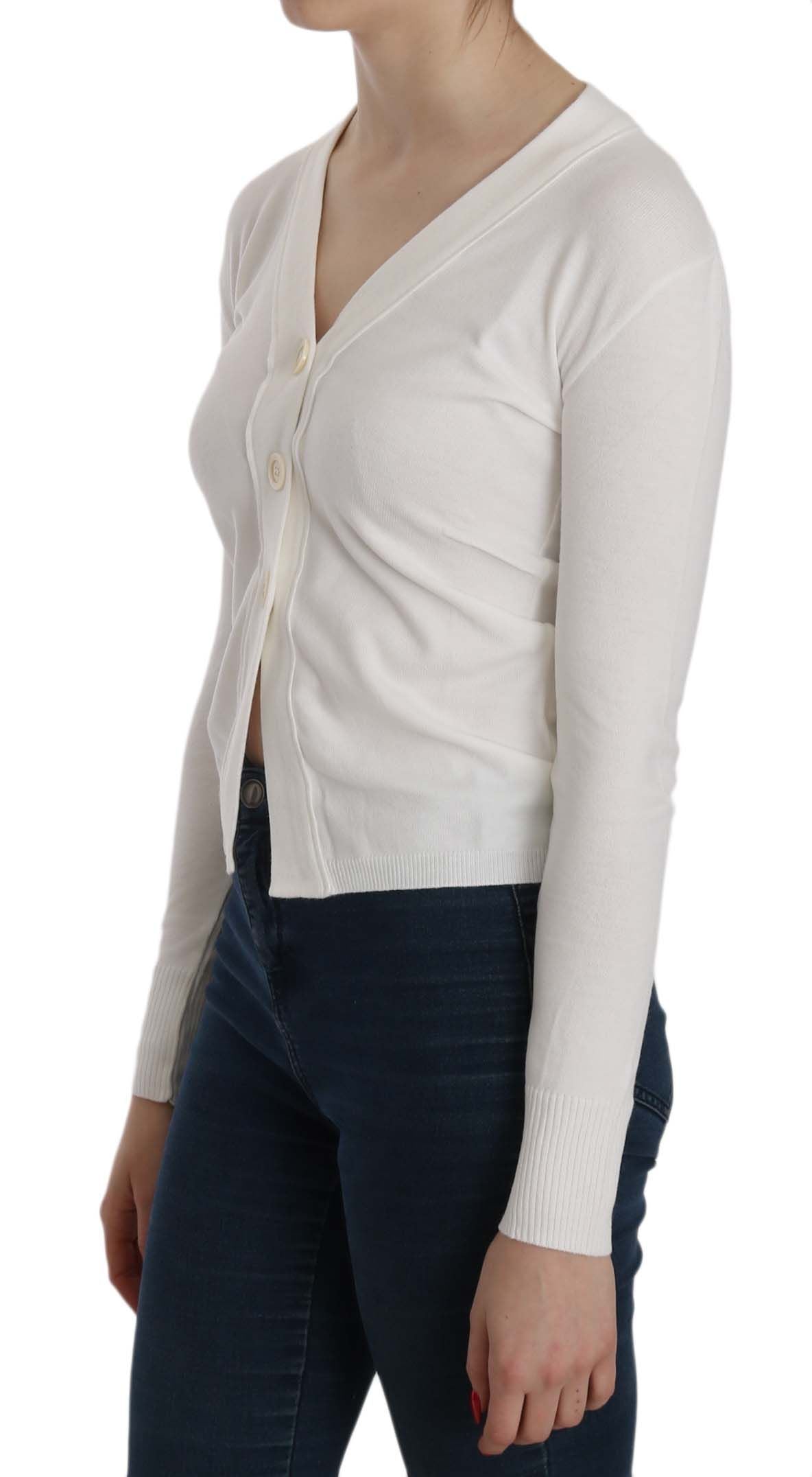BYBLOS White V-neck Long Sleeve Cropped Cardigan Tops Sweater BYBLOS