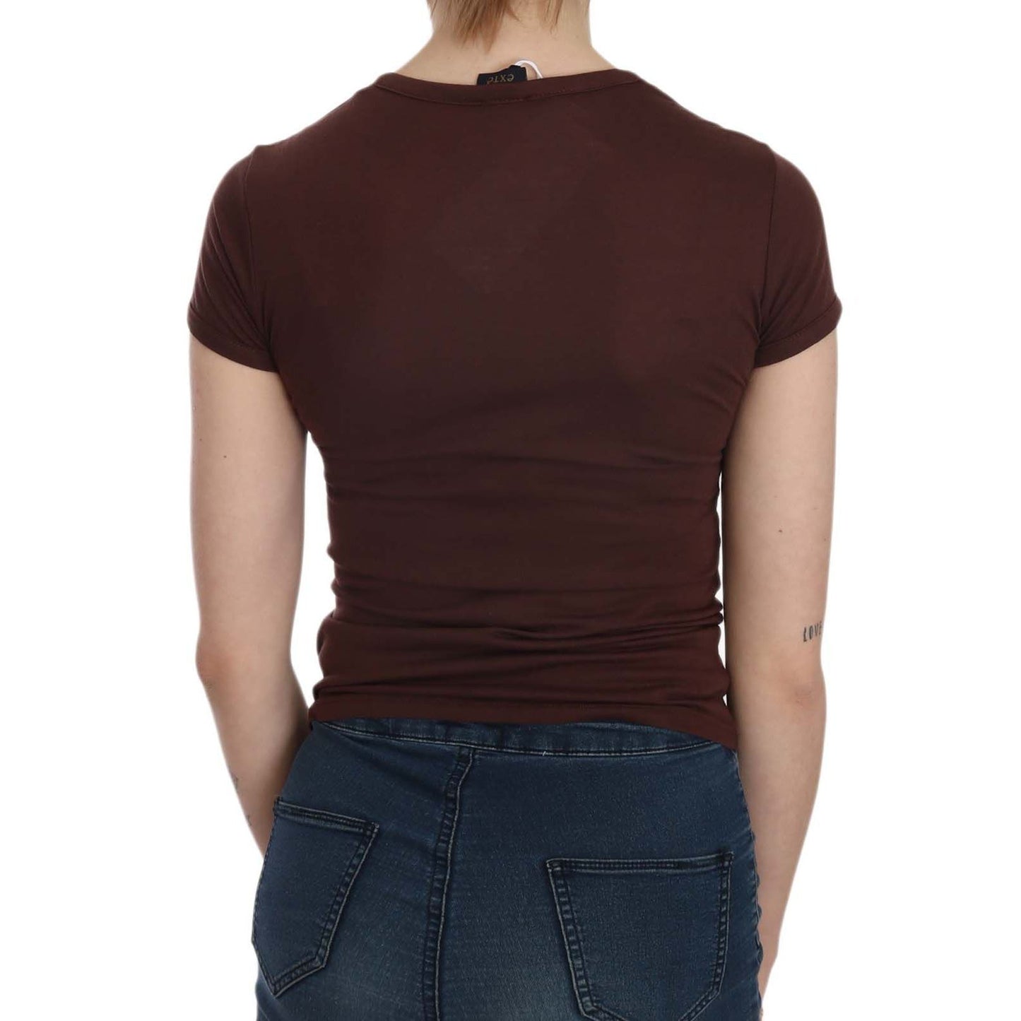 Exte Brown Hearts Short Sleeve Casual T-shirt Top Exte