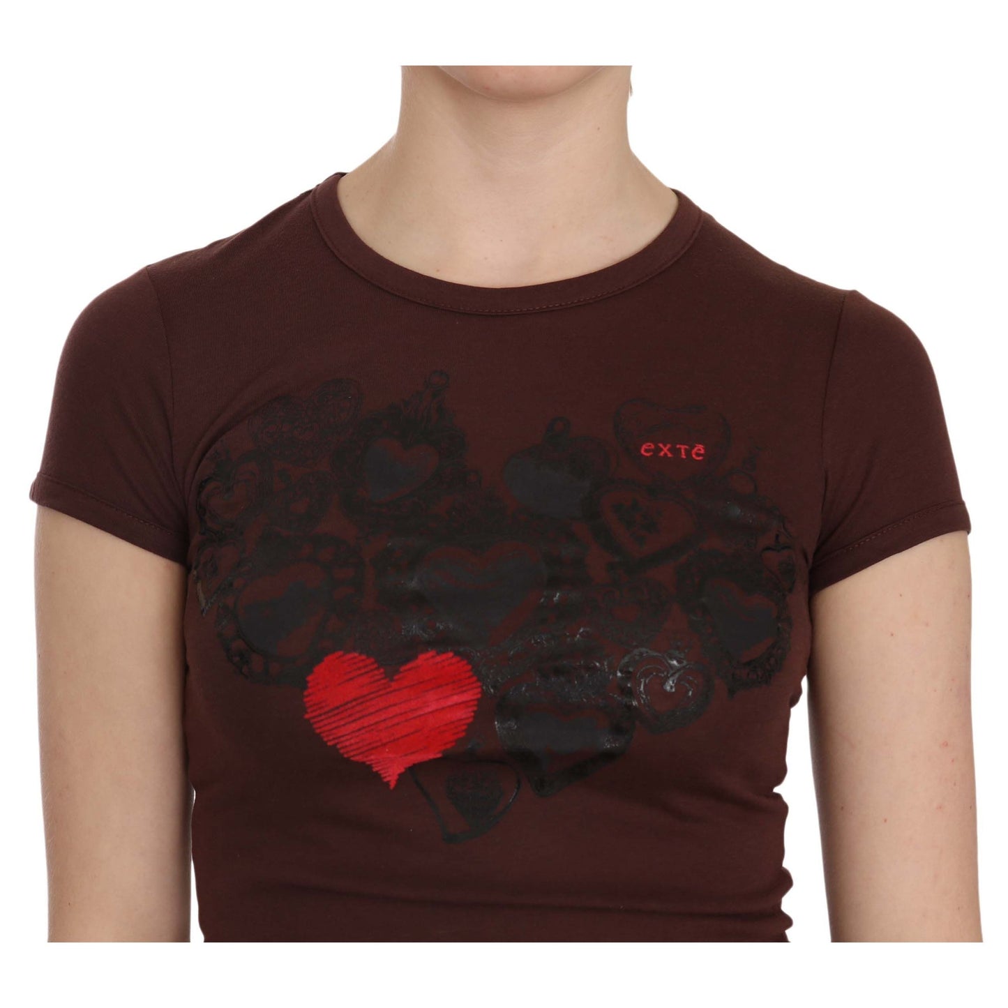 Exte Brown Hearts Short Sleeve Casual T-shirt Top Exte