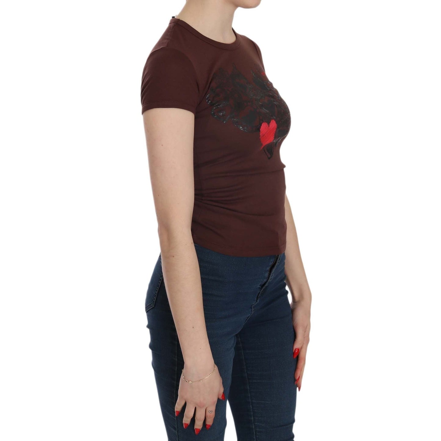 Exte Brown Hearts Short Sleeve Casual T-shirt Top Exte