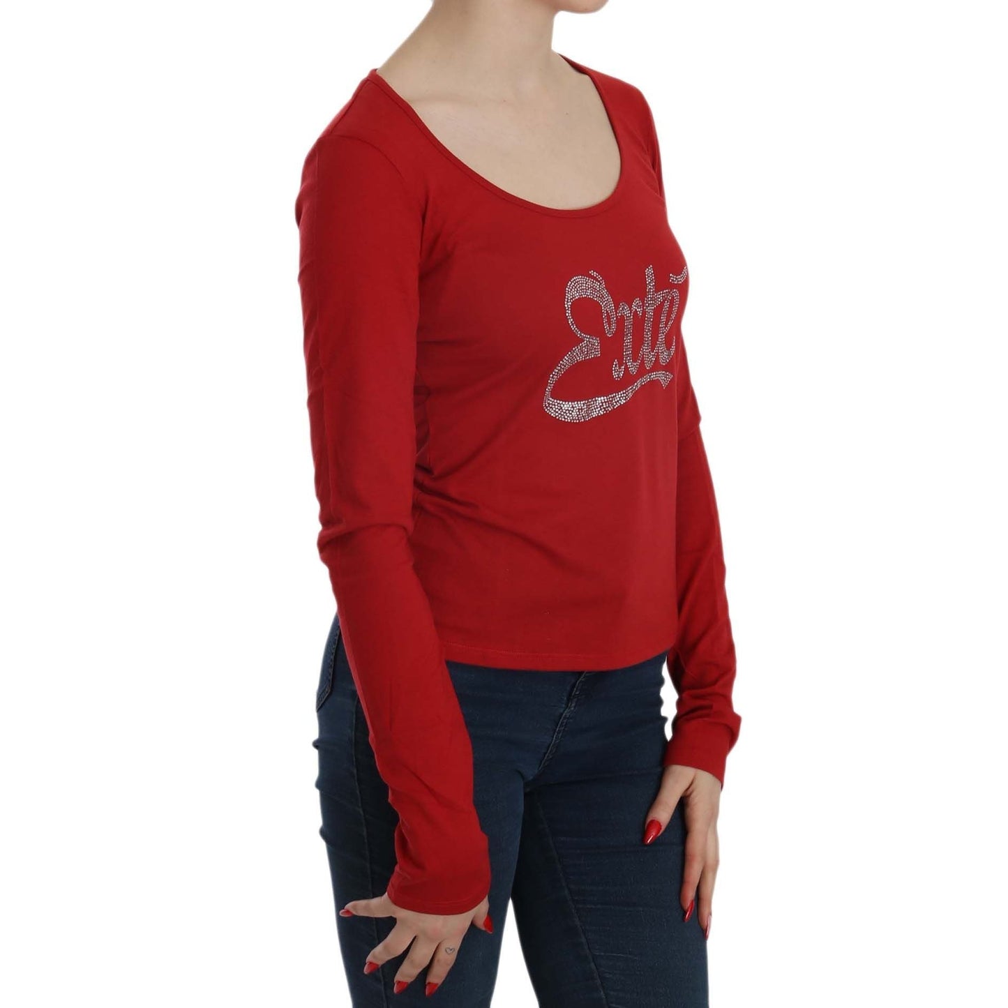 Exte Red Crystal Embellished Long Sleeve Blouse Exte