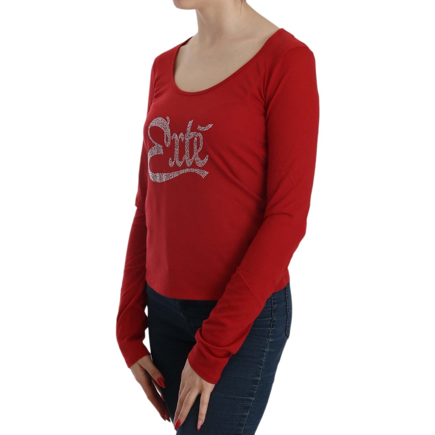 Exte Red Crystal Embellished Long Sleeve Blouse Exte