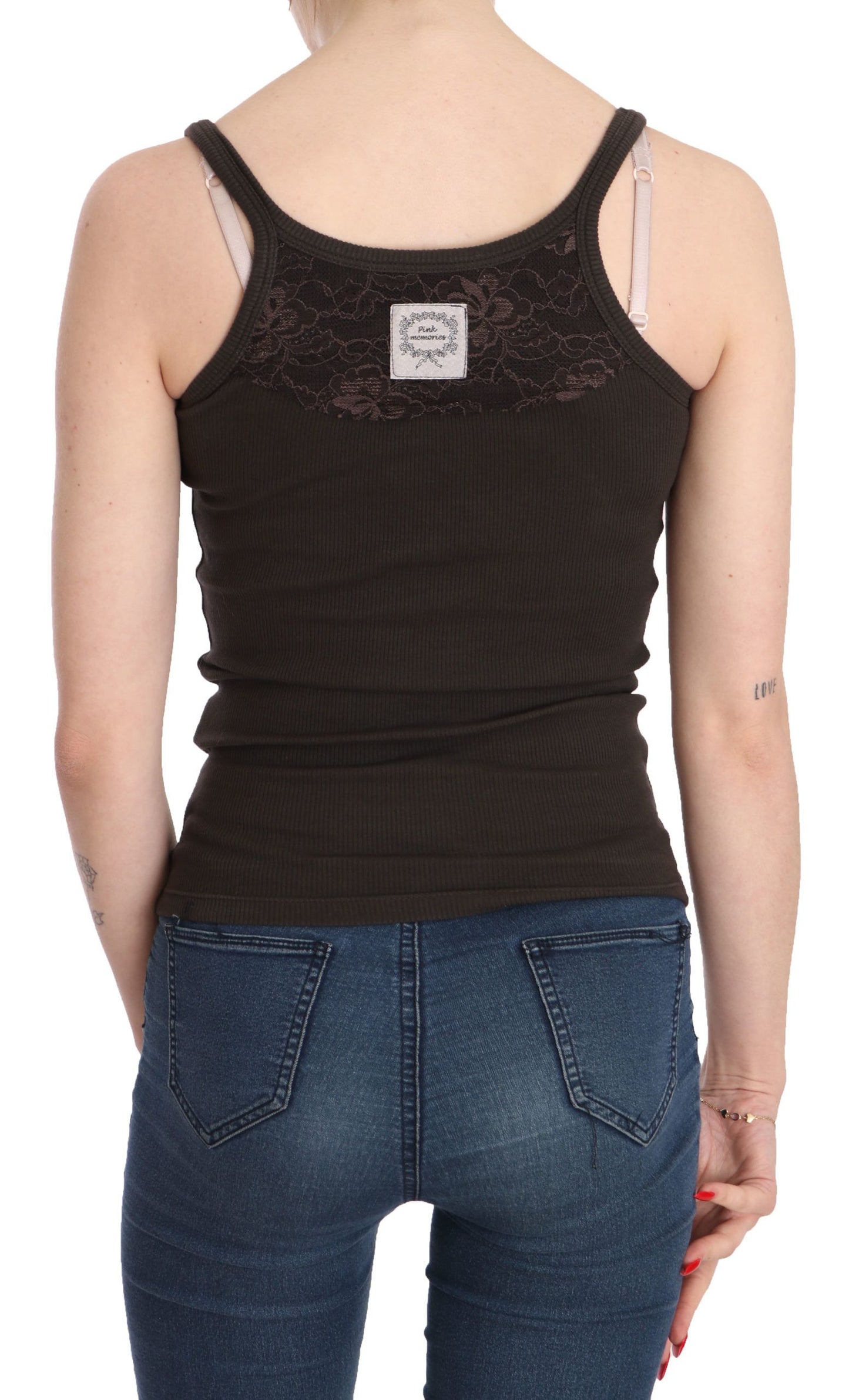 PINK MEMORIES Dark Brown Sleeveless Spaghetti Strap Blouse PINK MEMORIES