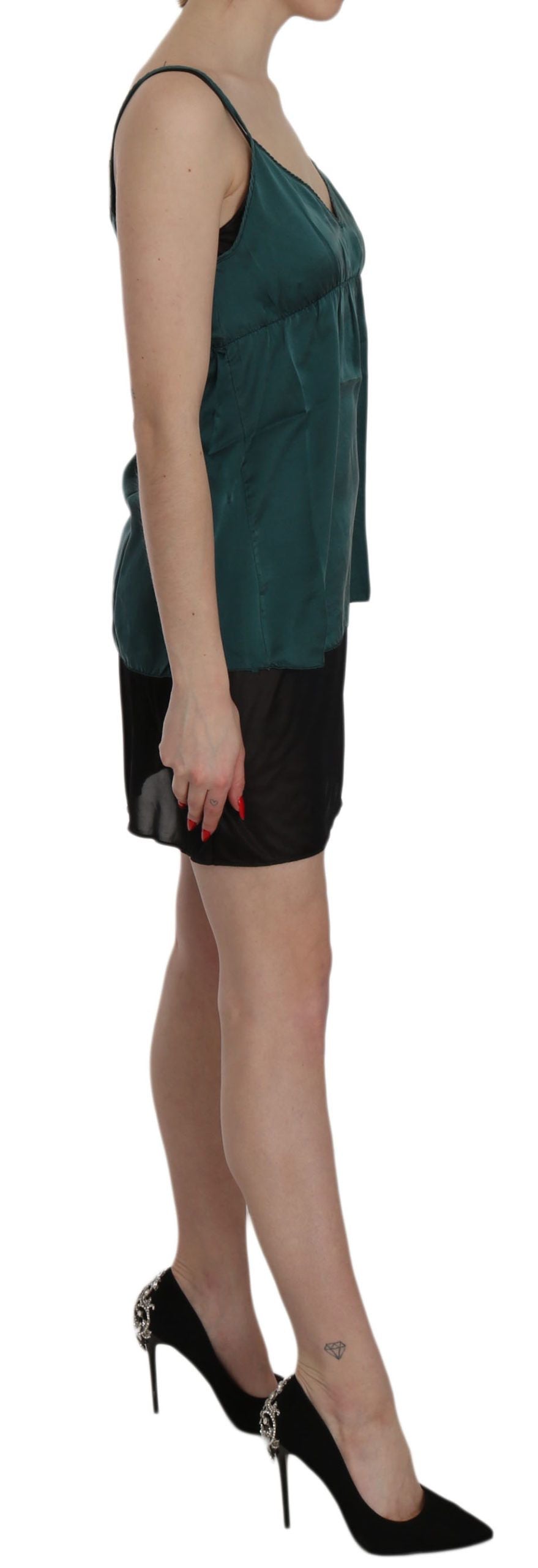 PINK MEMORIES Silk Green Spaghetti Strap Shift Mini Dress PINK MEMORIES