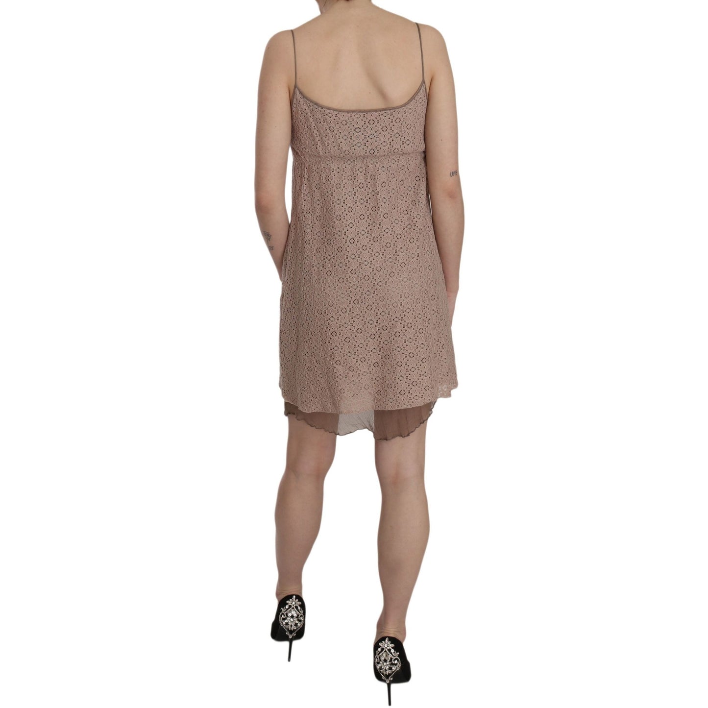 PINK MEMORIES Beige Spaghetti Strap A-line Mini Cotton Dress PINK MEMORIES