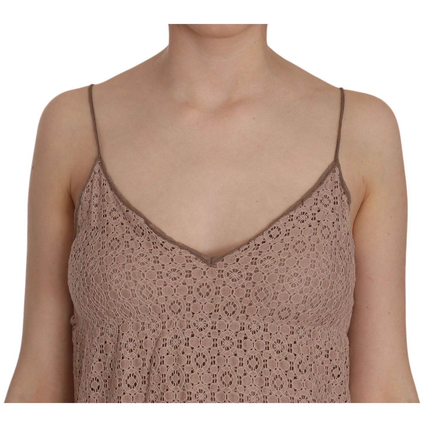 PINK MEMORIES Beige Spaghetti Strap A-line Mini Cotton Dress PINK MEMORIES